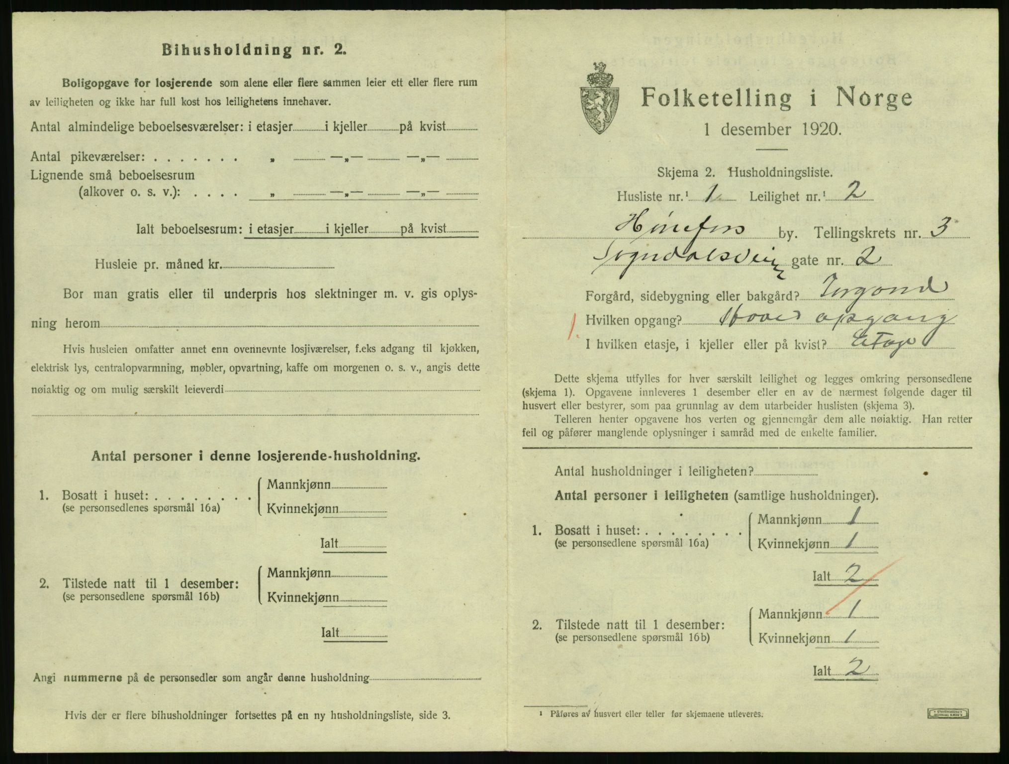 SAKO, 1920 census for Hønefoss, 1920, p. 1490