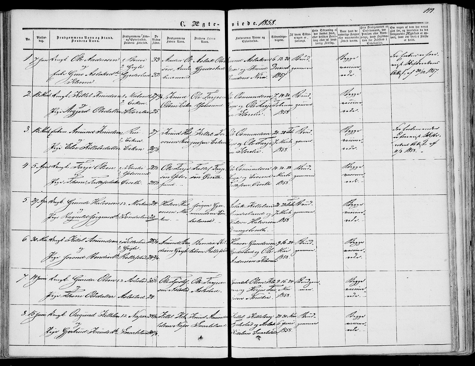 Fyresdal kirkebøker, SAKO/A-263/F/Fa/L0005: Parish register (official) no. I 5, 1855-1871, p. 199