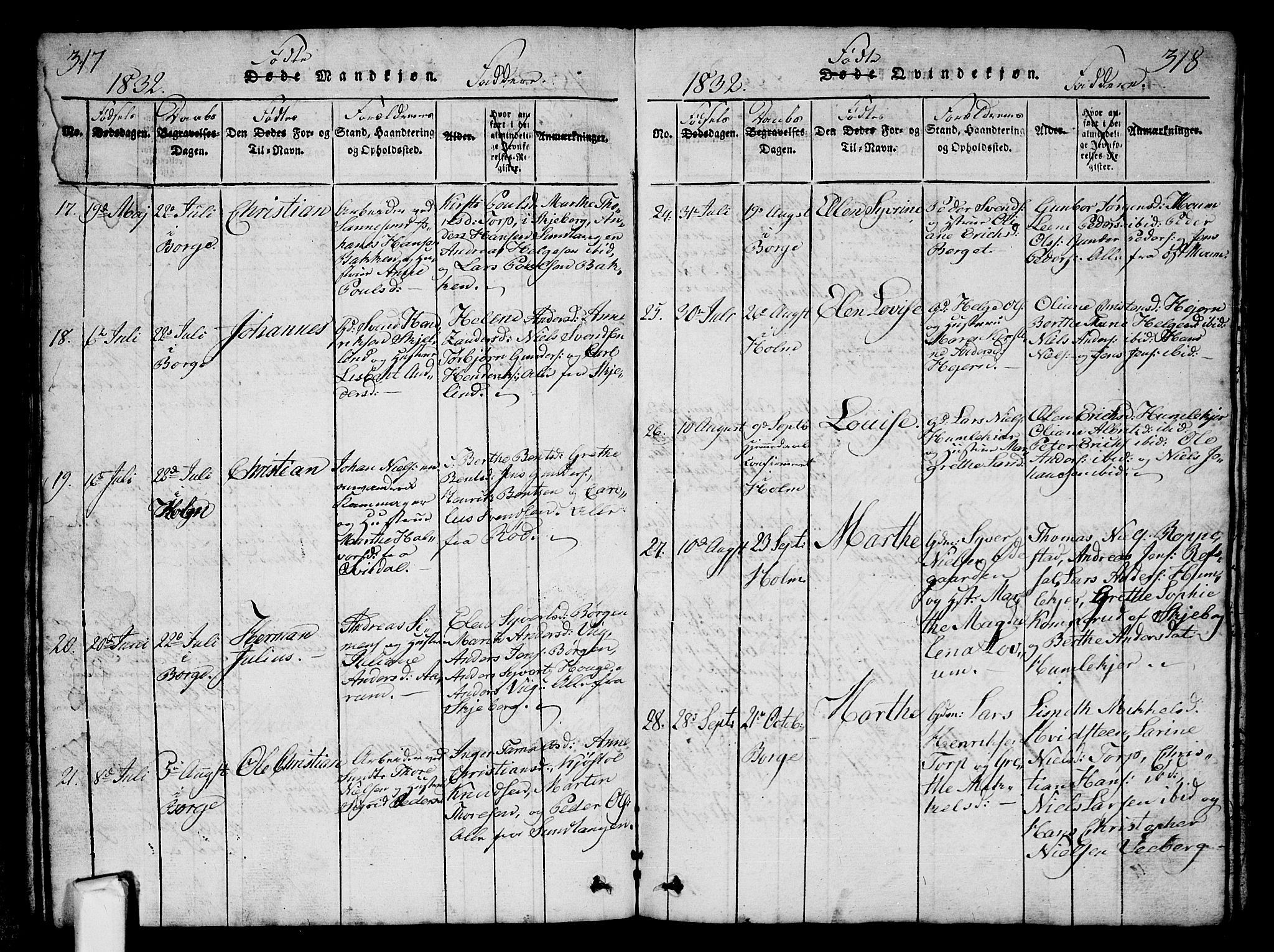 Borge prestekontor Kirkebøker, AV/SAO-A-10903/G/Ga/L0001: Parish register (copy) no.  I 1, 1815-1835, p. 317-318