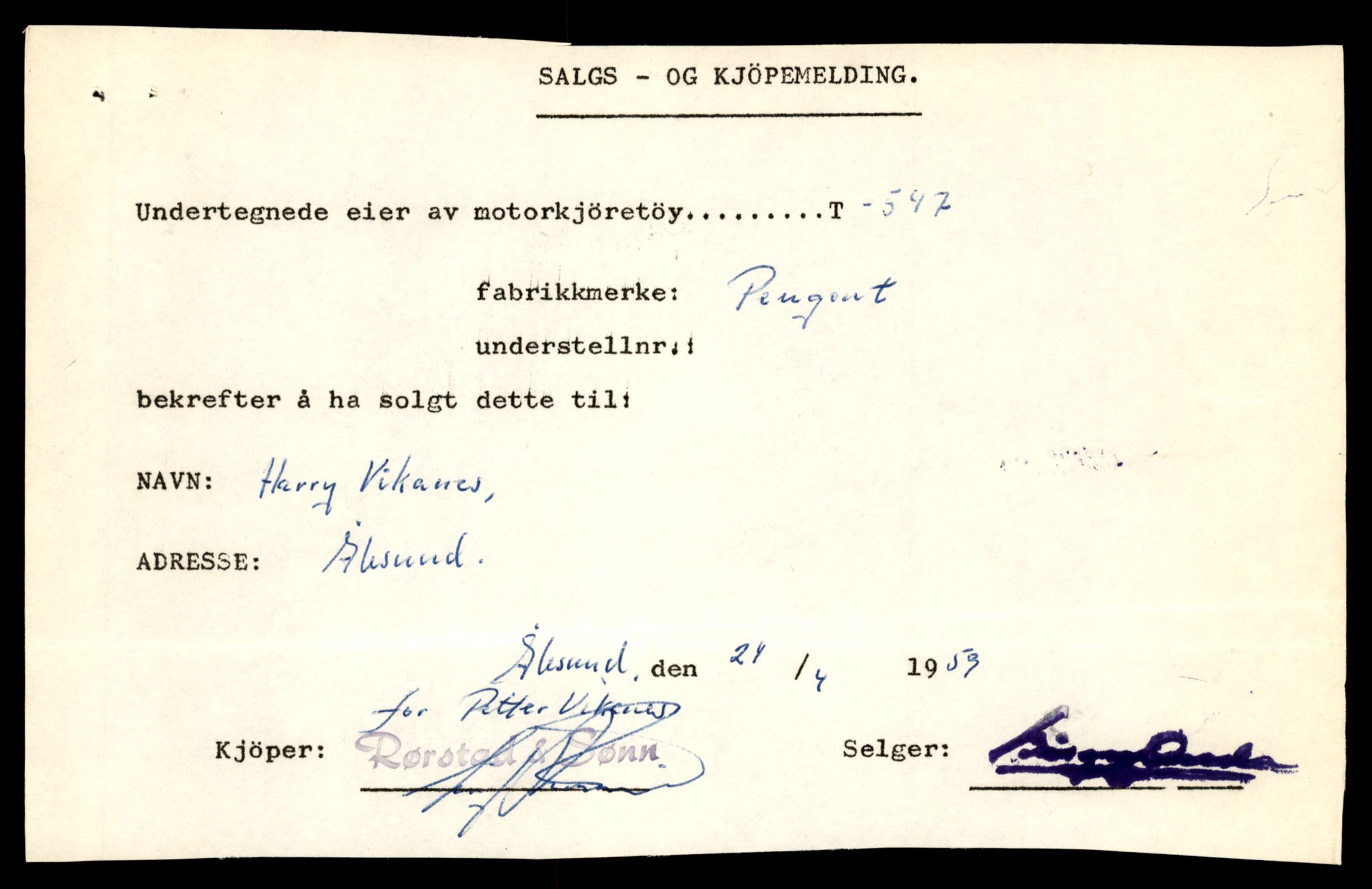 Møre og Romsdal vegkontor - Ålesund trafikkstasjon, SAT/A-4099/F/Fe/L0006: Registreringskort for kjøretøy T 547 - T 650, 1927-1998, p. 13