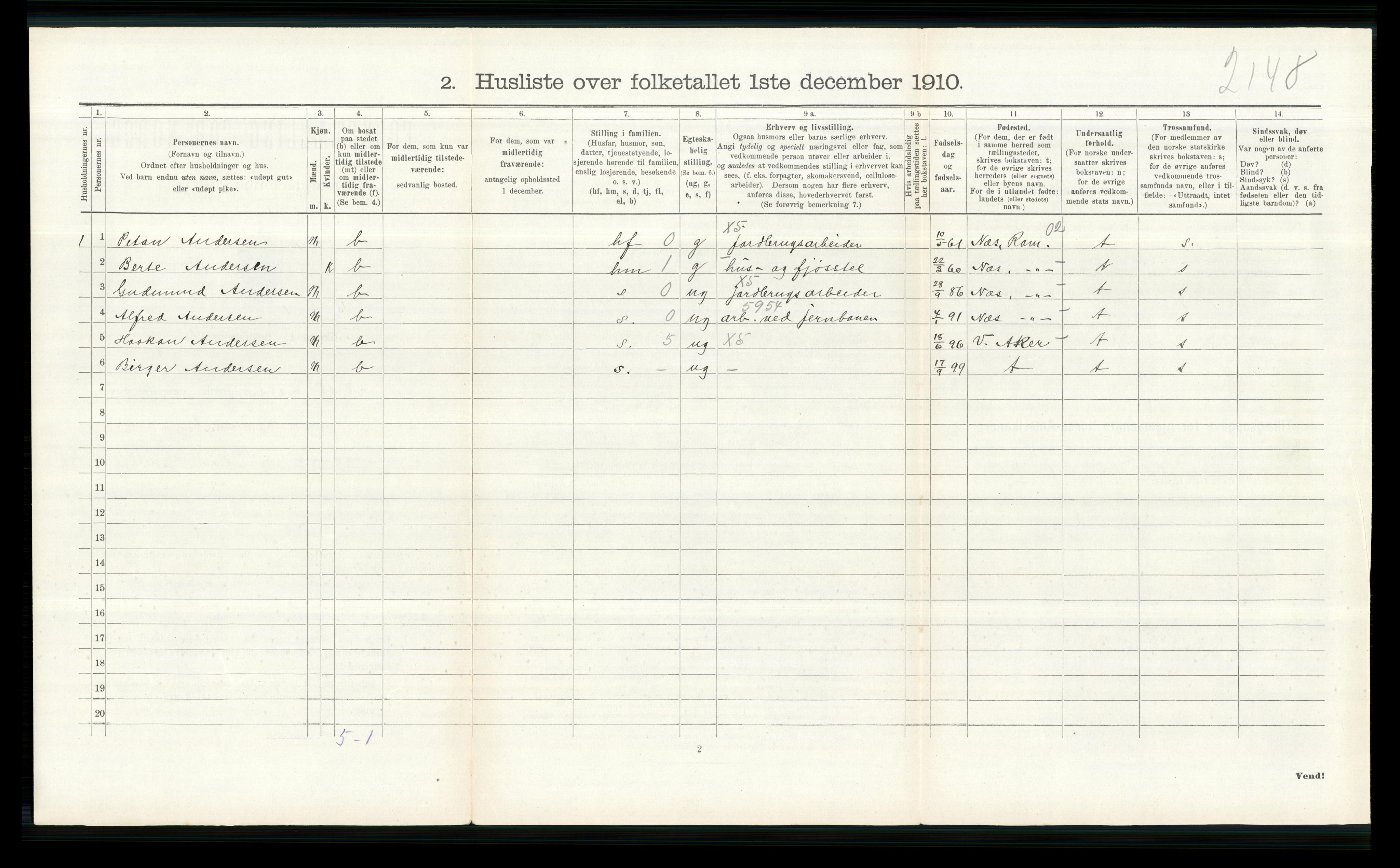 RA, 1910 census for Nittedal, 1910, p. 448