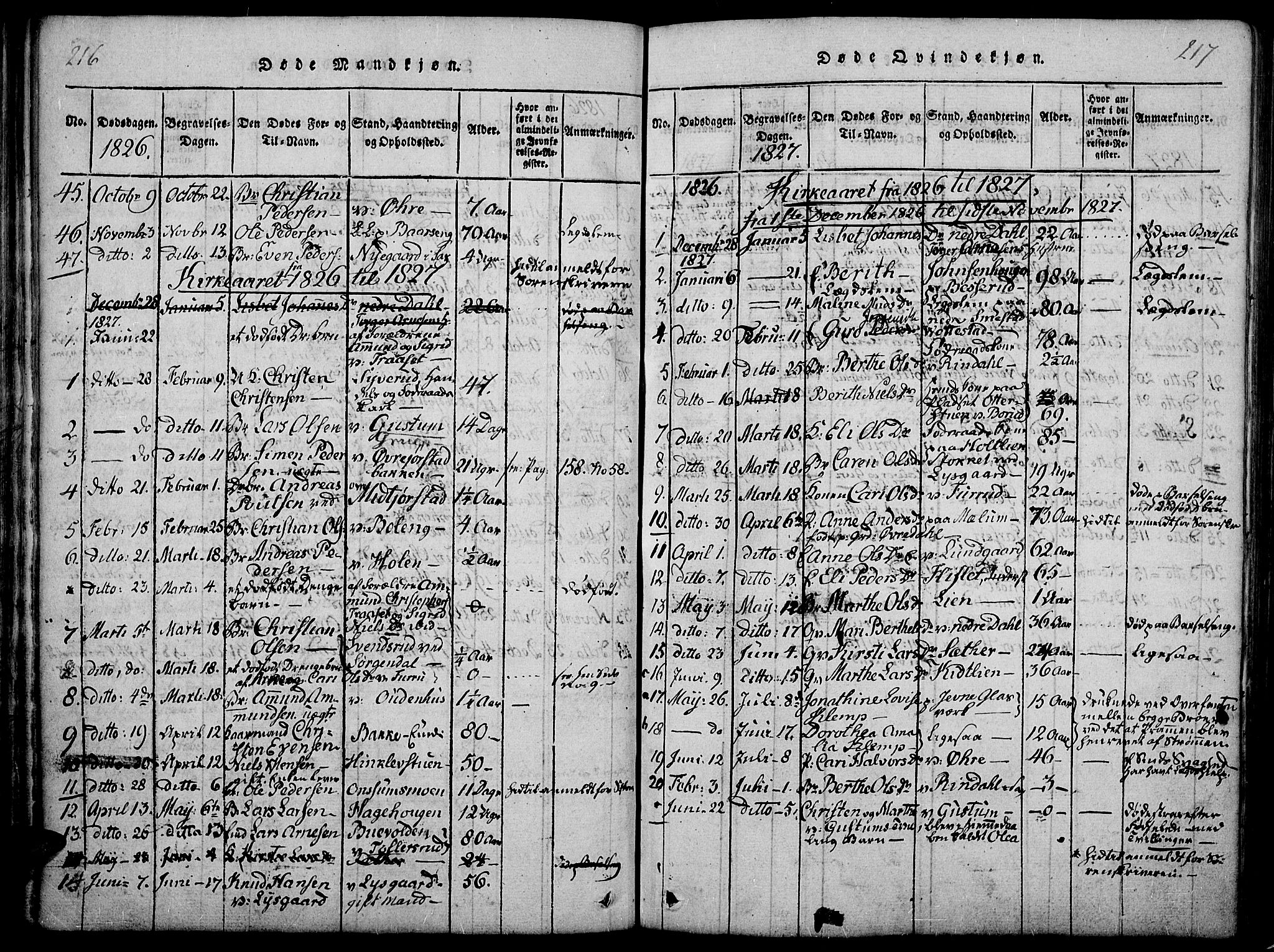 Fåberg prestekontor, SAH/PREST-086/H/Ha/Haa/L0003: Parish register (official) no. 3, 1818-1833, p. 216-217