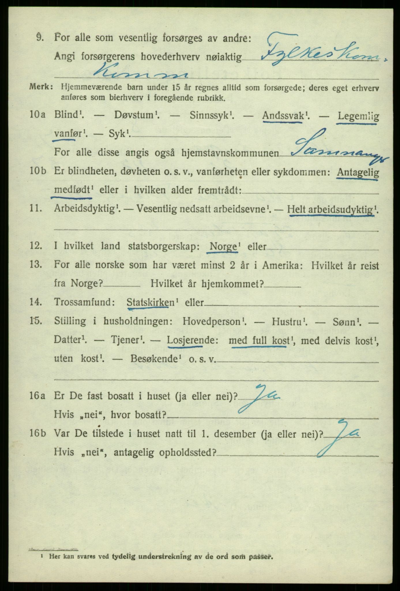 SAB, 1920 census for Samnanger, 1920, p. 3422