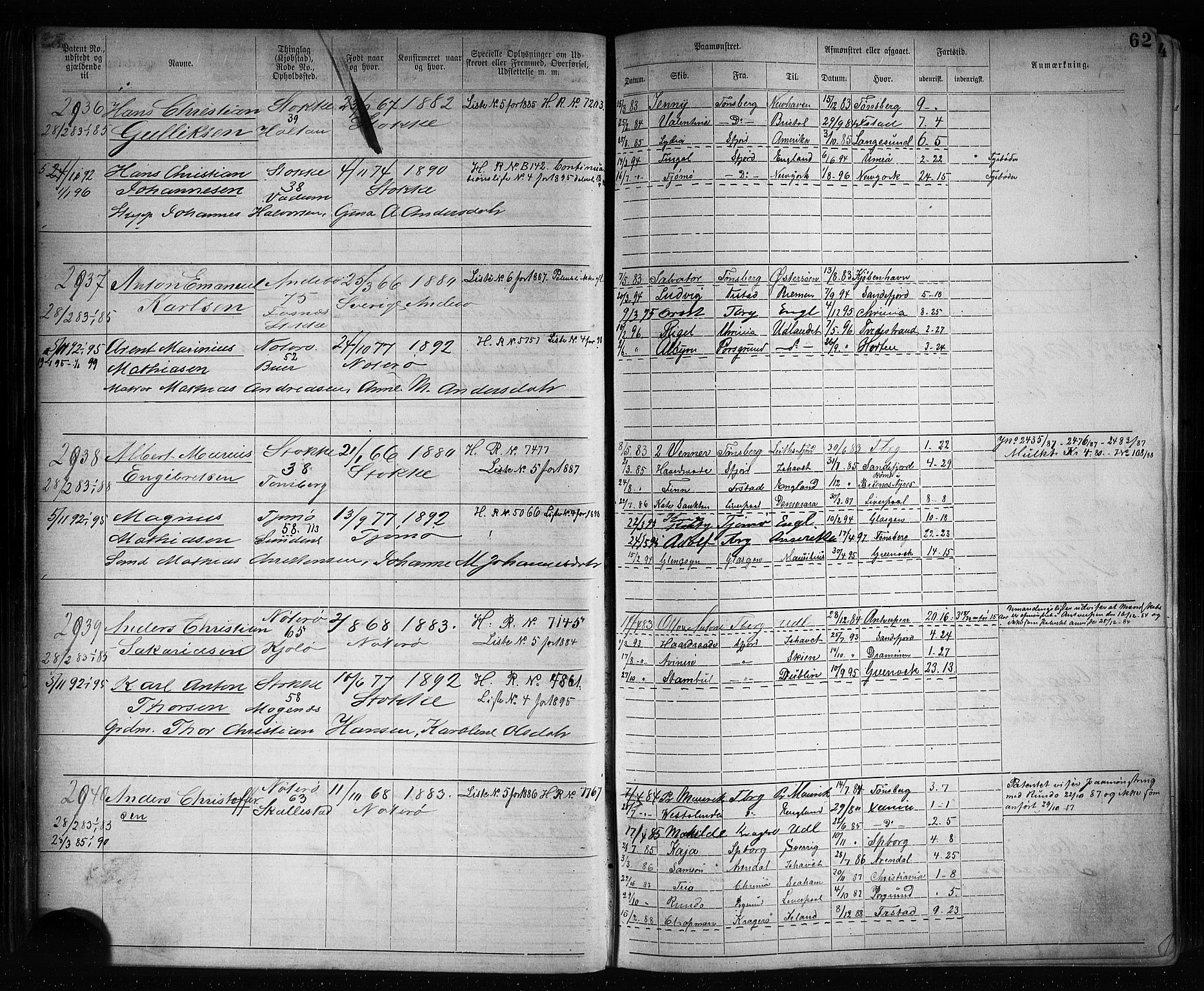 Tønsberg innrulleringskontor, AV/SAKO-A-786/F/Fb/L0007: Annotasjonsrulle Patent nr. 2636-5150, 1881-1892, p. 63