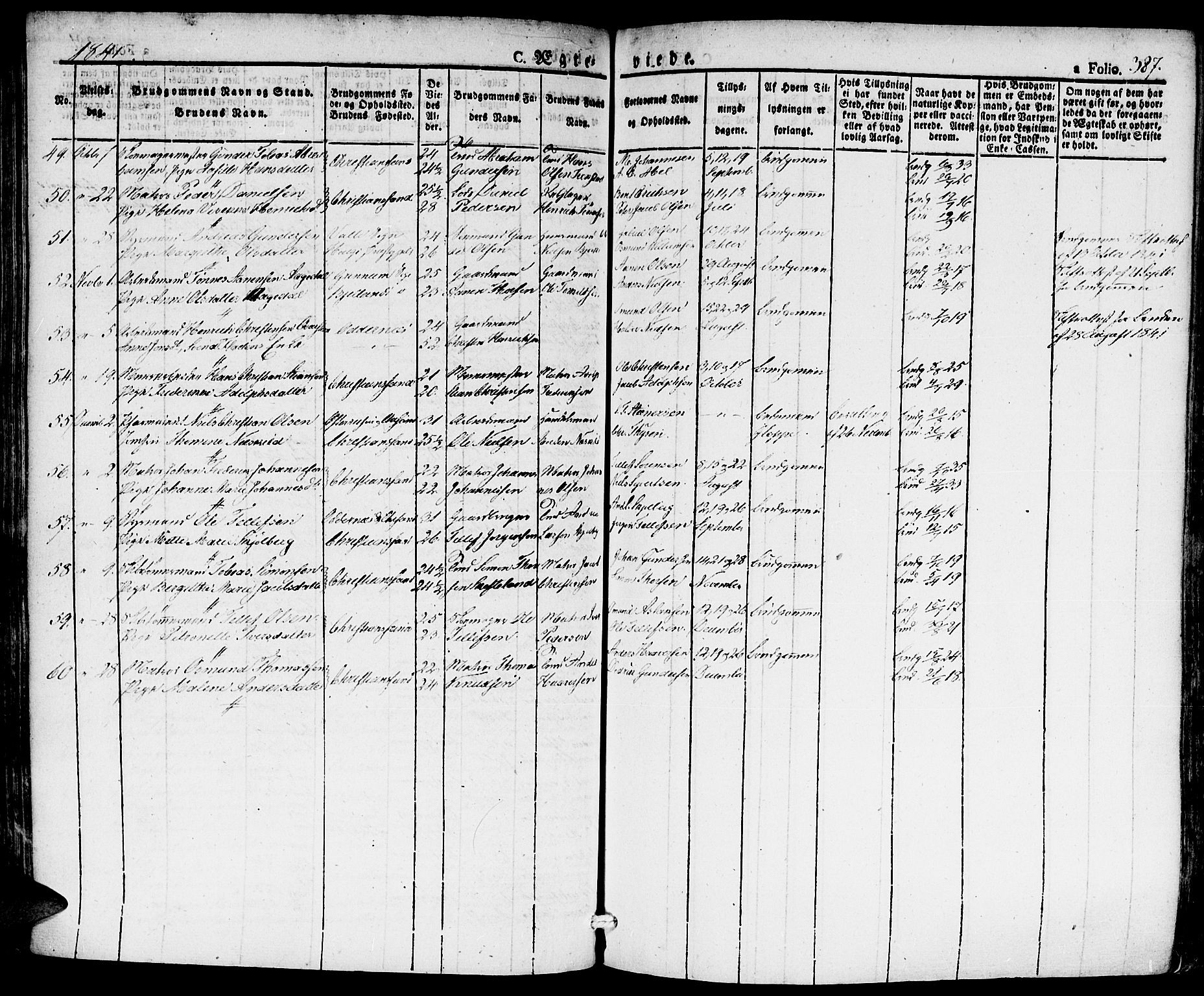 Kristiansand domprosti, SAK/1112-0006/F/Fa/L0011: Parish register (official) no. A 11, 1827-1841, p. 387