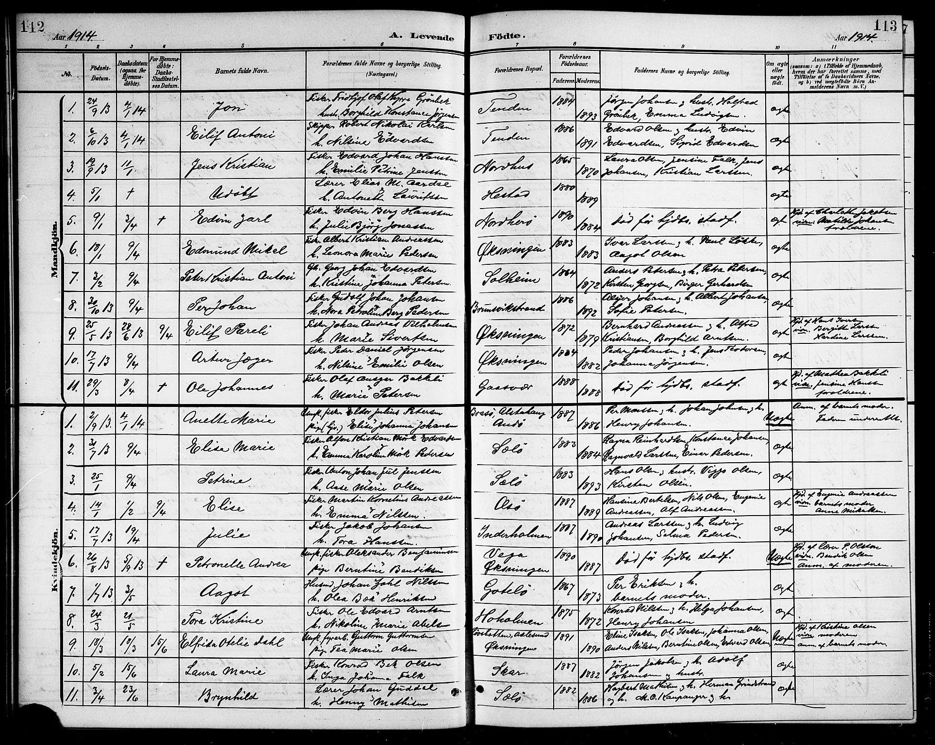 Ministerialprotokoller, klokkerbøker og fødselsregistre - Nordland, SAT/A-1459/834/L0516: Parish register (copy) no. 834C06, 1902-1918, p. 112-113