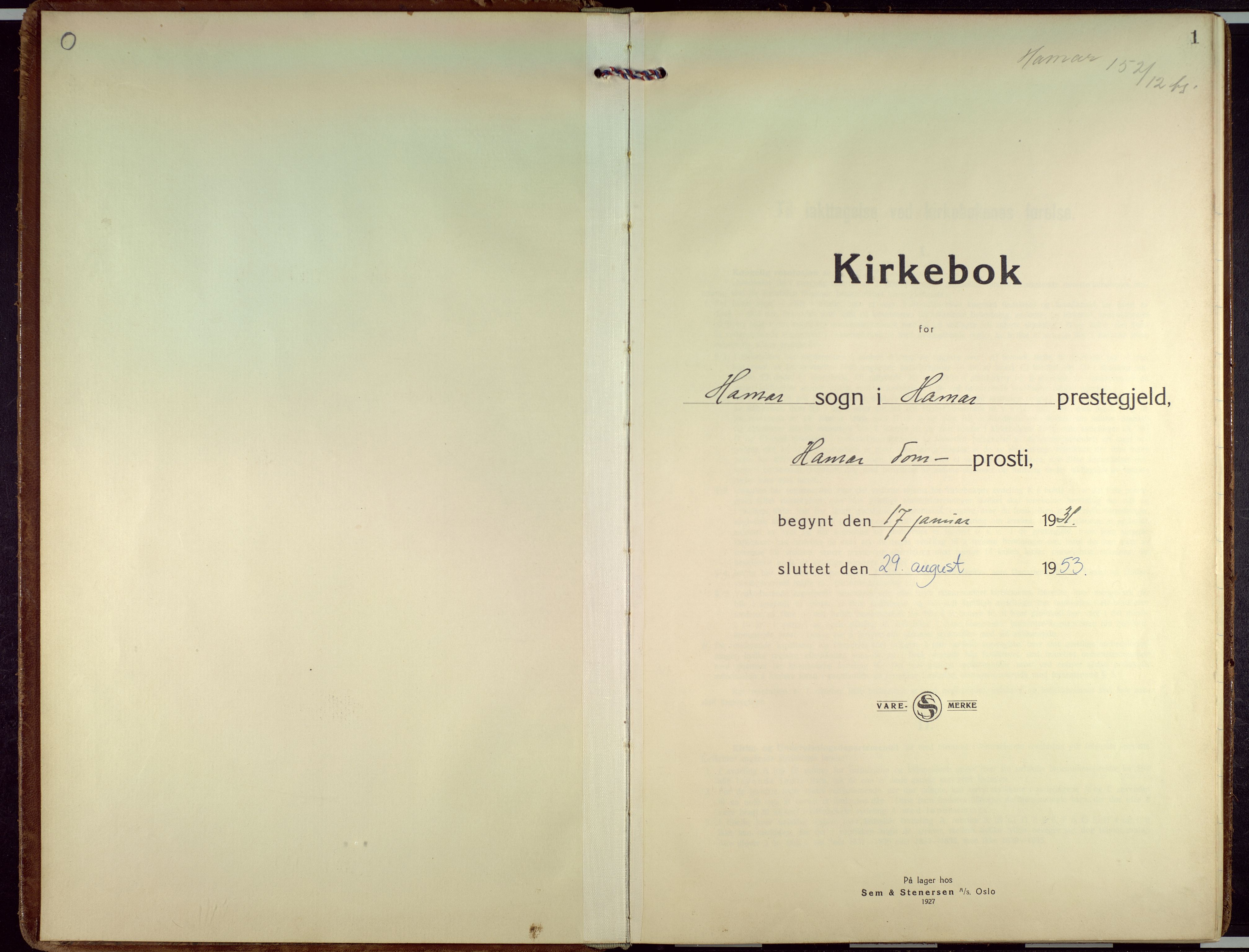 Hamar prestekontor, SAH/DOMPH-002/H/Ha/Haa/L0006: Parish register (official) no. 6, 1931-1953, p. 1