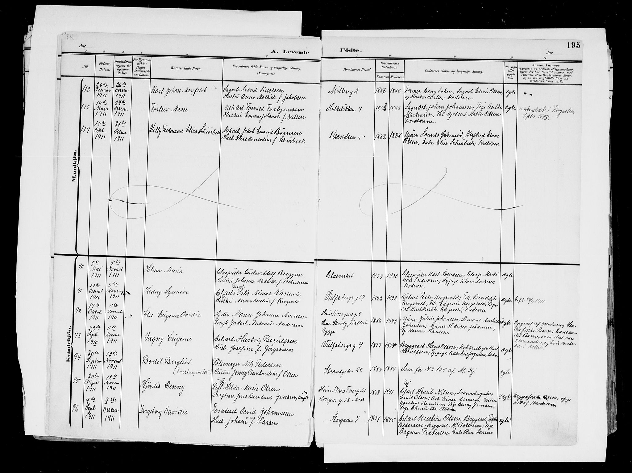 Moss prestekontor Kirkebøker, AV/SAO-A-2003/F/Fb/L0004: Parish register (official) no. II 4, 1902-1912, p. 195