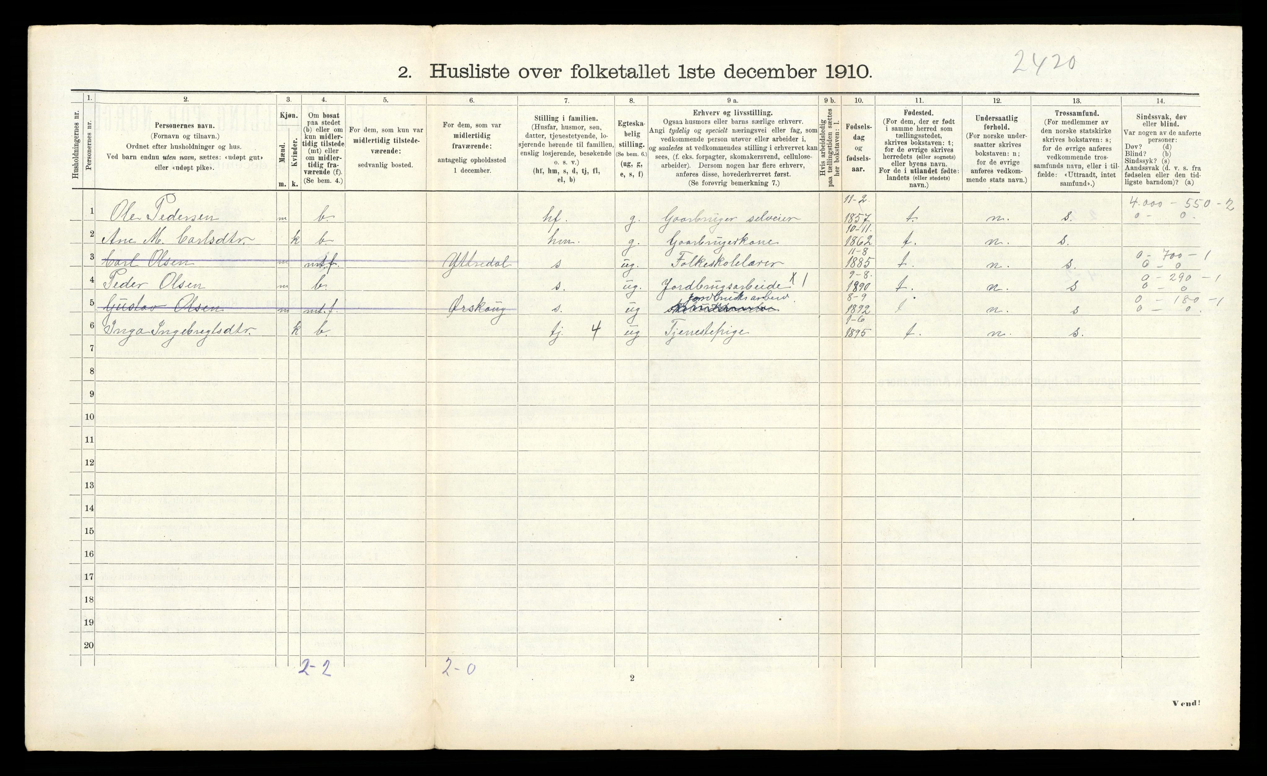 RA, 1910 census for Norddal, 1910, p. 322