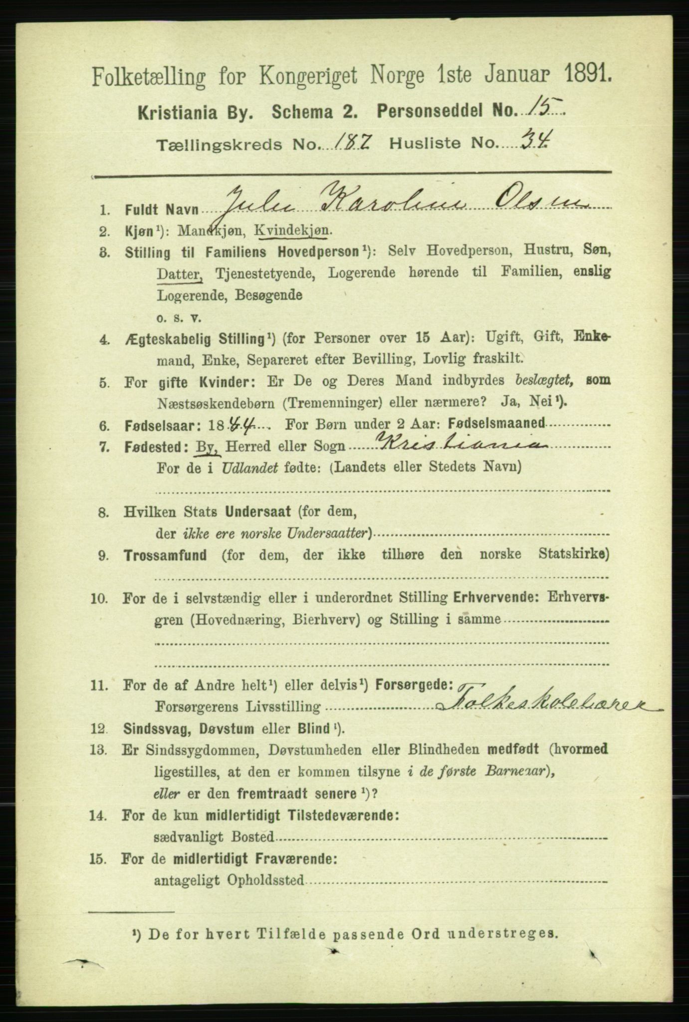 RA, 1891 census for 0301 Kristiania, 1891, p. 112516