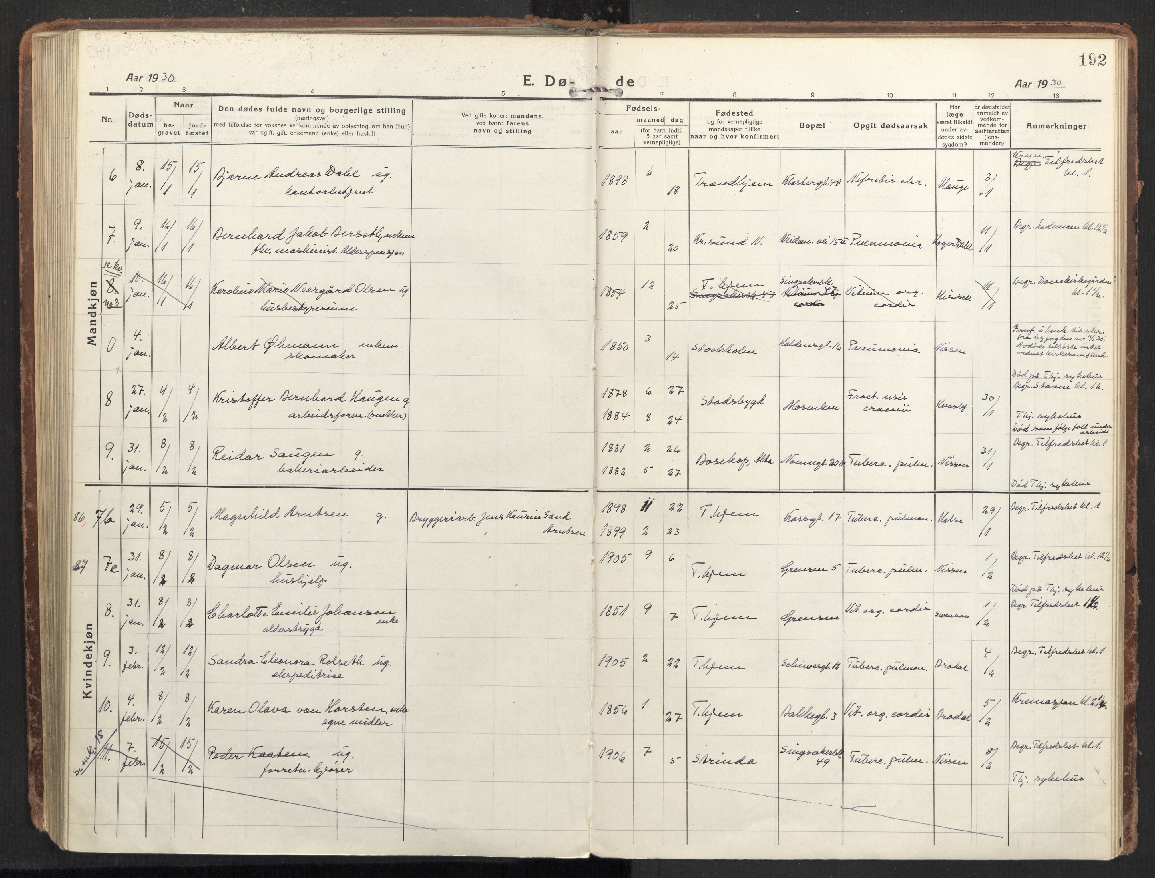 Ministerialprotokoller, klokkerbøker og fødselsregistre - Sør-Trøndelag, SAT/A-1456/604/L0207: Parish register (official) no. 604A27, 1917-1933, p. 192