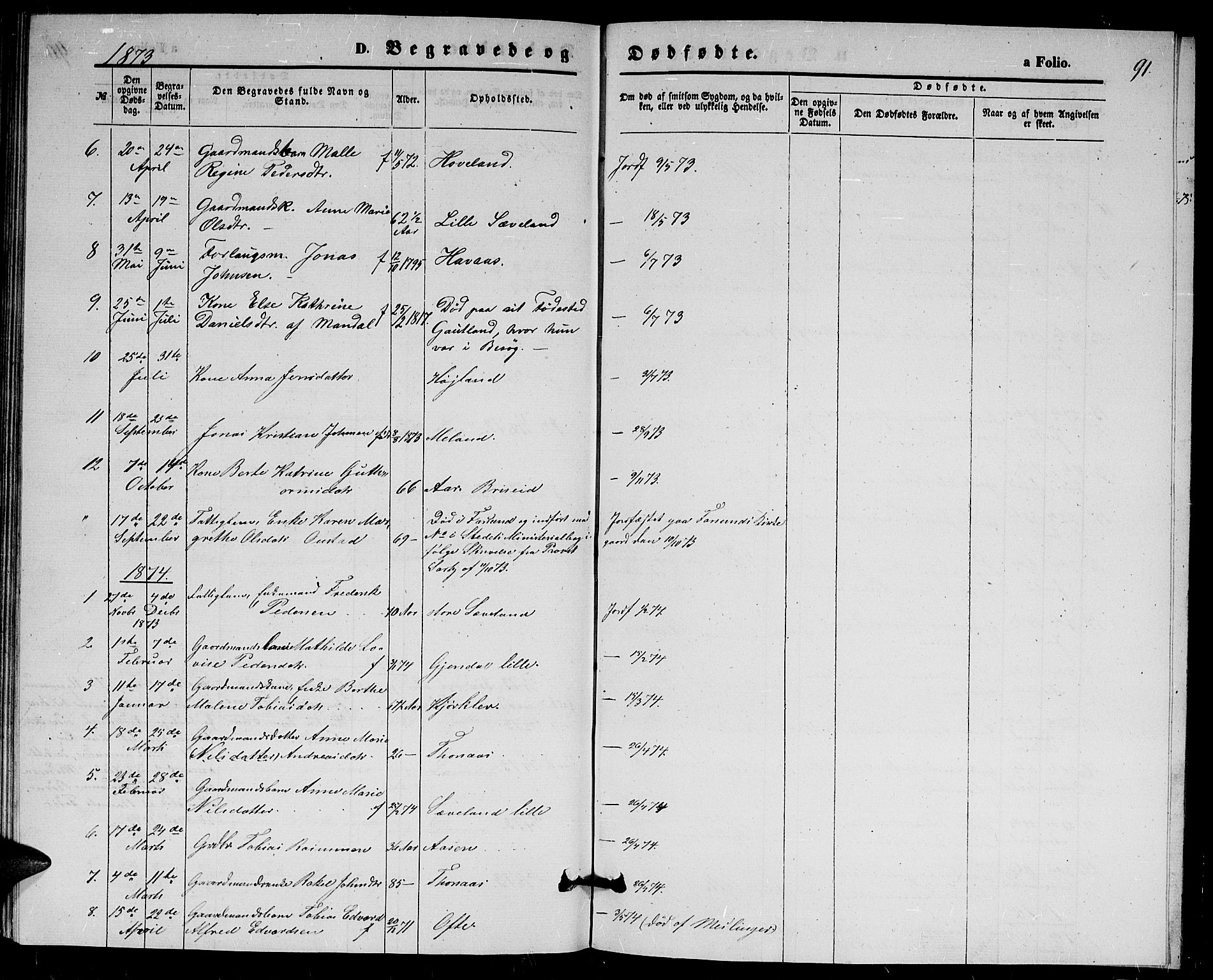 Herad sokneprestkontor, AV/SAK-1111-0018/F/Fb/Fba/L0003: Parish register (copy) no. B 3, 1863-1883, p. 91