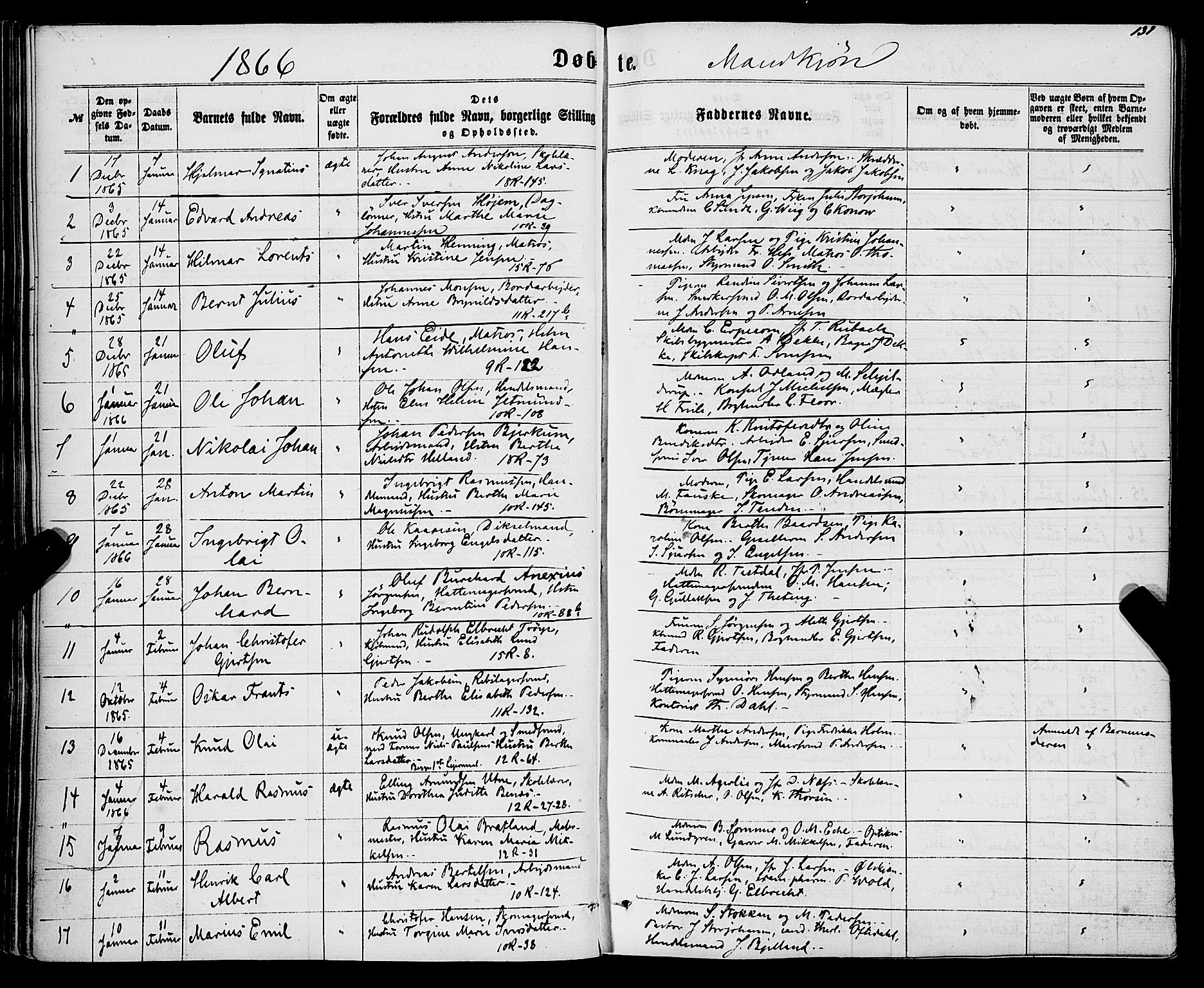 Domkirken sokneprestembete, SAB/A-74801/H/Haa/L0021: Parish register (official) no. B 4, 1859-1871, p. 131