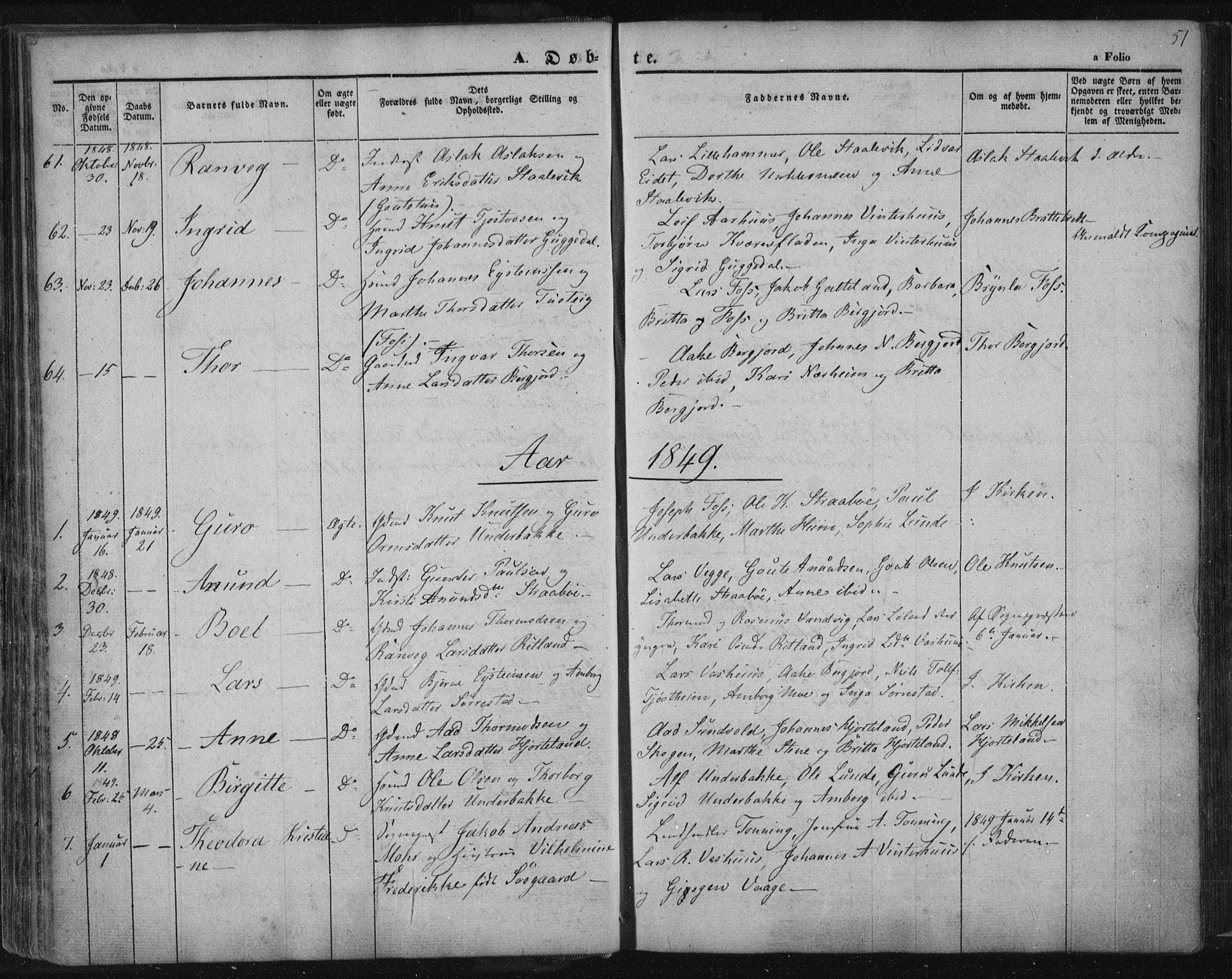 Suldal sokneprestkontor, SAST/A-101845/01/IV/L0008: Parish register (official) no. A 8, 1836-1853, p. 51