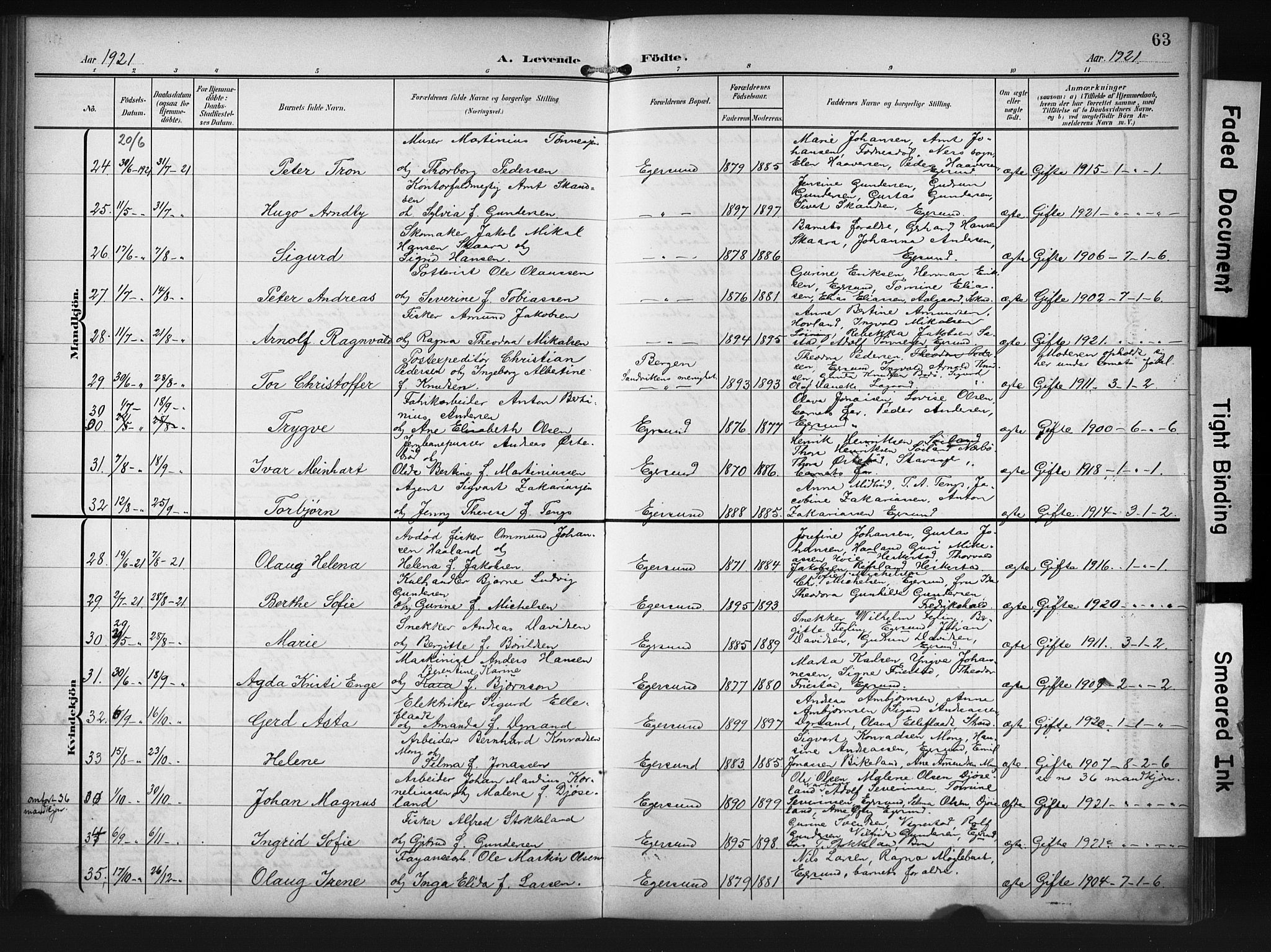 Eigersund sokneprestkontor, SAST/A-101807/S09/L0012: Parish register (copy) no. B 12, 1908-1930, p. 63