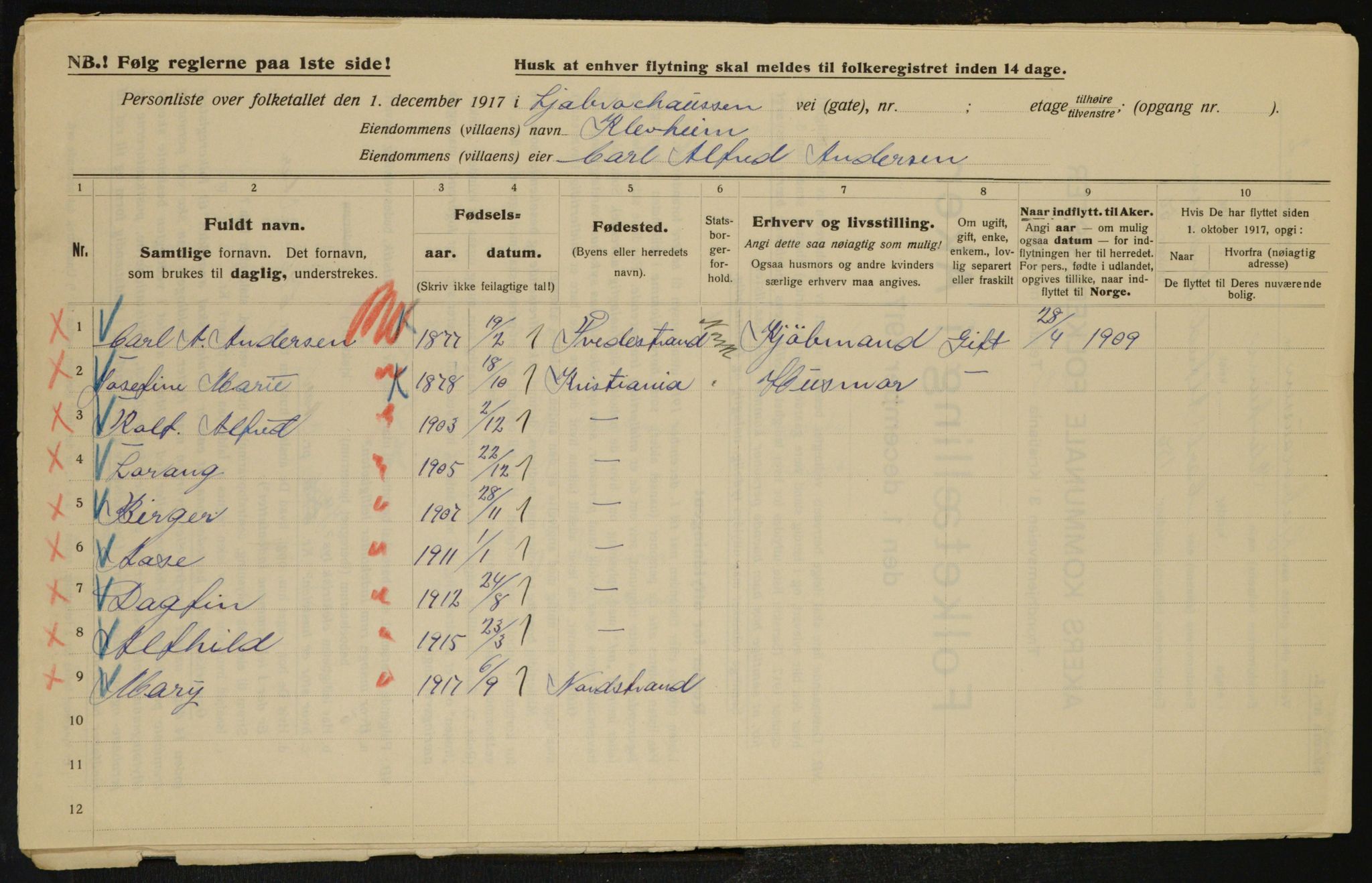 OBA, Municipal Census 1917 for Aker, 1917, p. 20136