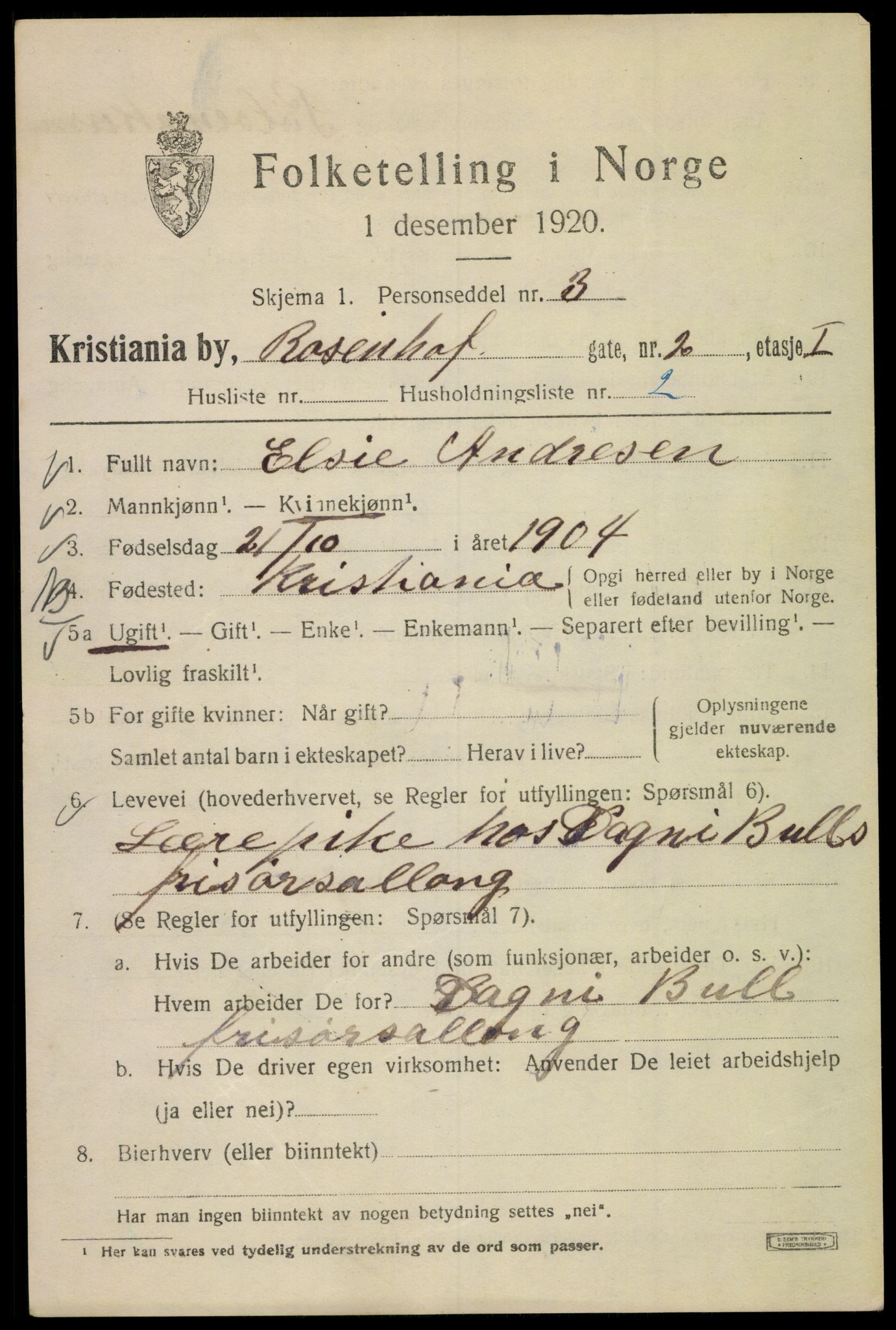 SAO, 1920 census for Kristiania, 1920, p. 465245