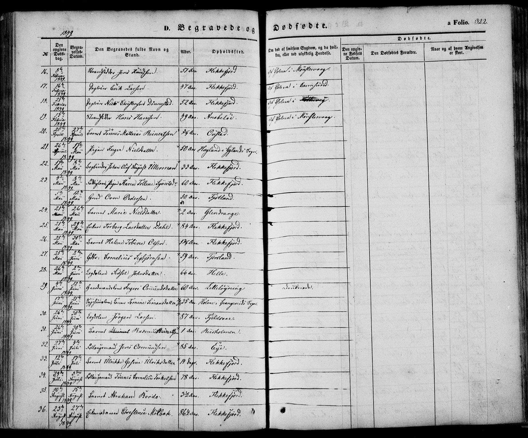 Flekkefjord sokneprestkontor, SAK/1111-0012/F/Fa/Fac/L0005: Parish register (official) no. A 5, 1849-1875, p. 322