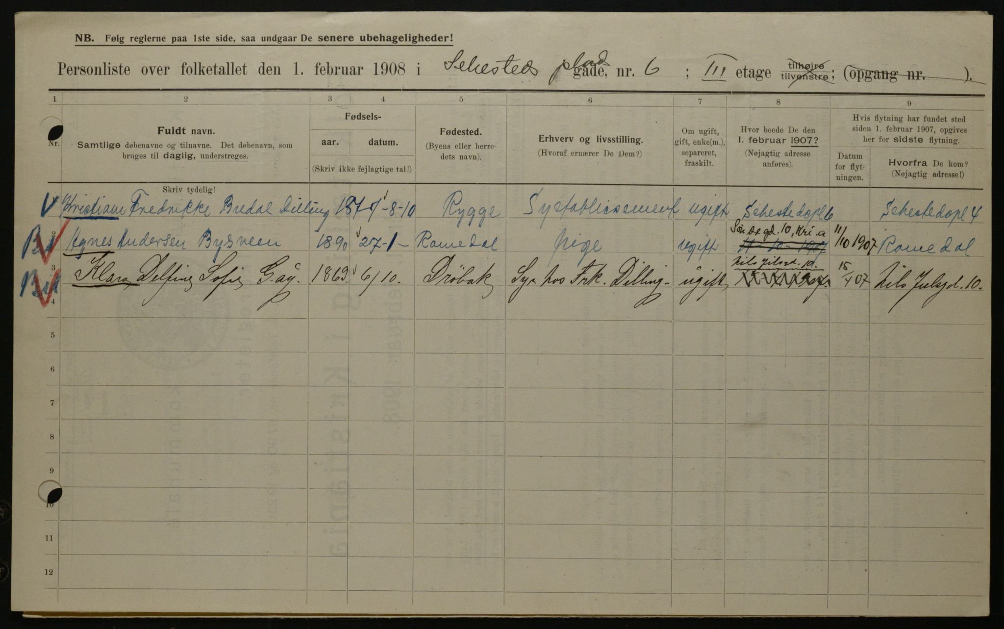 OBA, Municipal Census 1908 for Kristiania, 1908, p. 84434