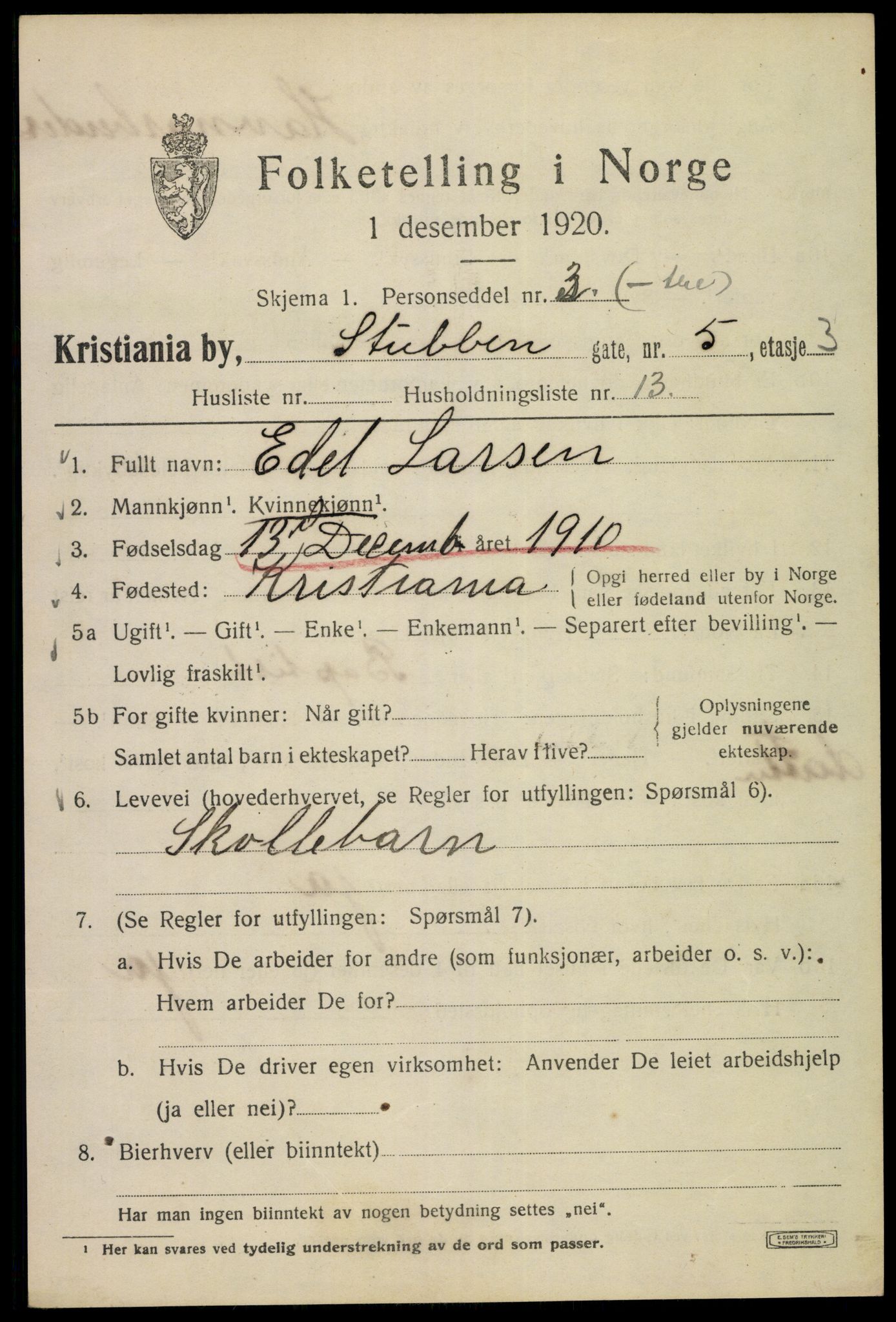 SAO, 1920 census for Kristiania, 1920, p. 553445