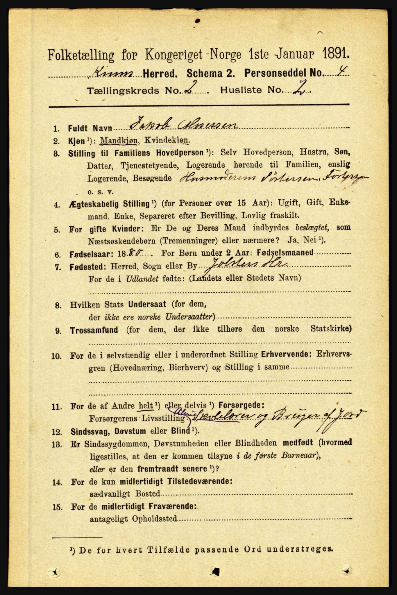 RA, 1891 census for 1437 Kinn, 1891, p. 544