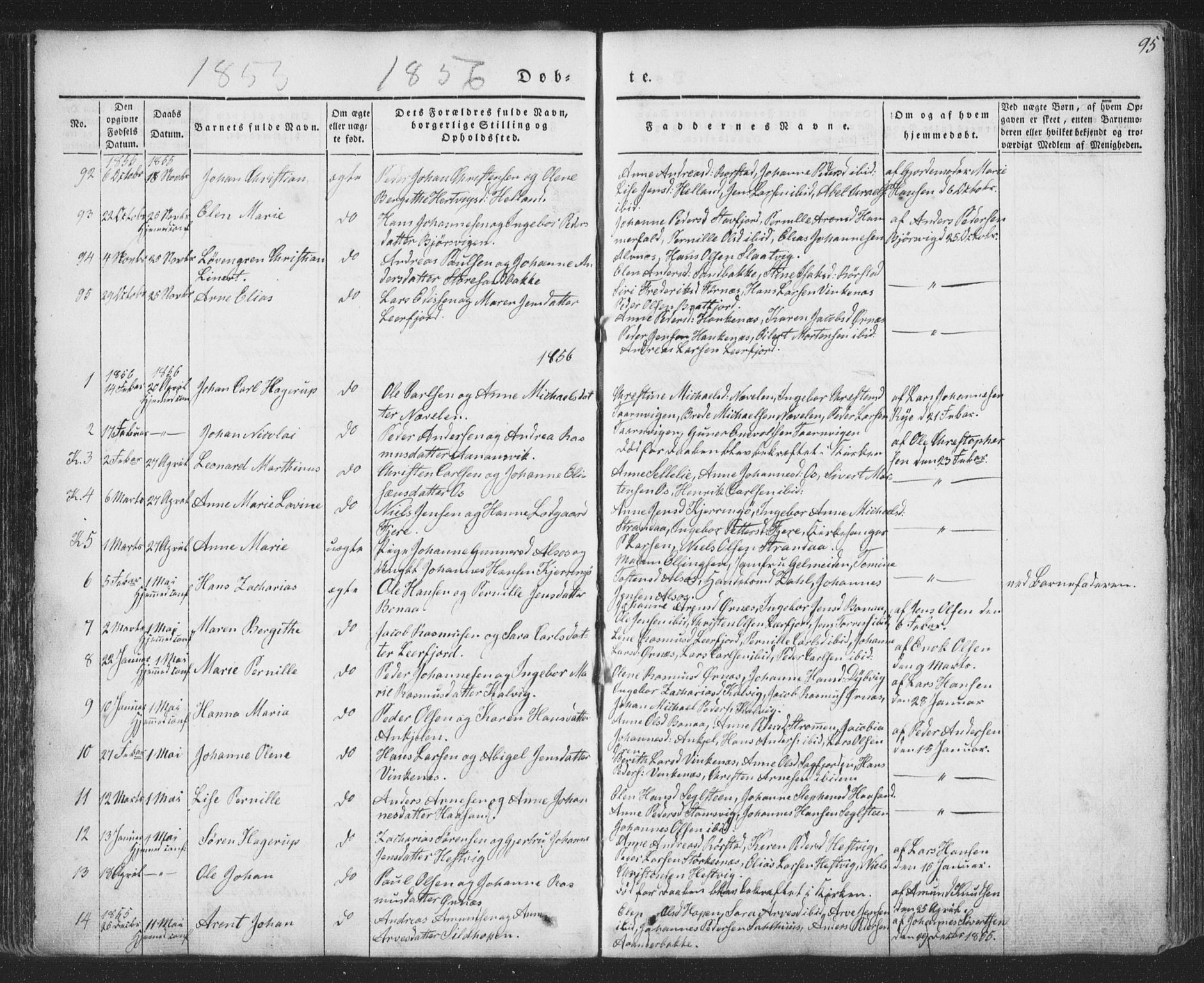 Ministerialprotokoller, klokkerbøker og fødselsregistre - Nordland, AV/SAT-A-1459/853/L0769: Parish register (official) no. 853A08, 1836-1856, p. 95