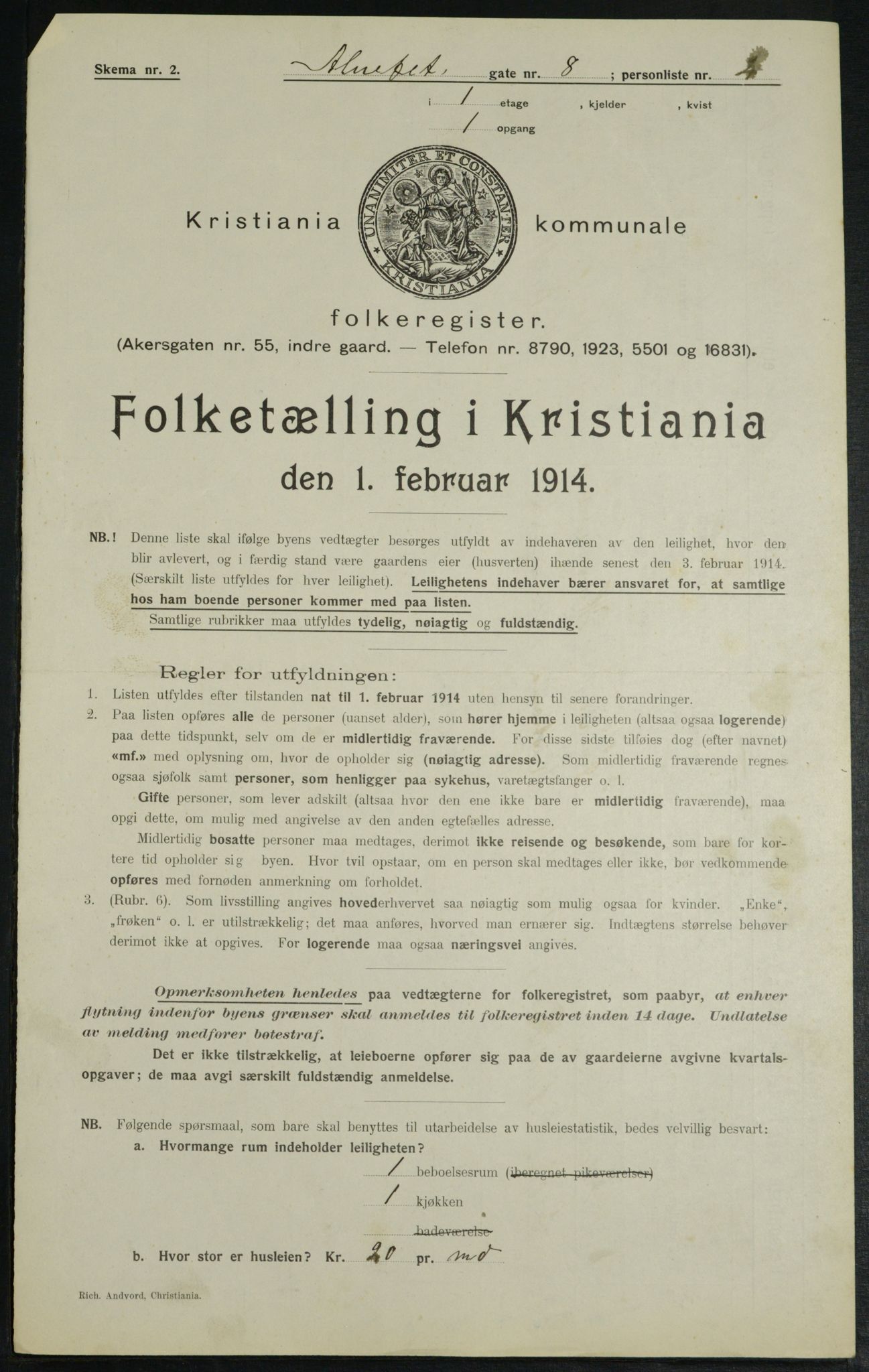 OBA, Municipal Census 1914 for Kristiania, 1914, p. 1170