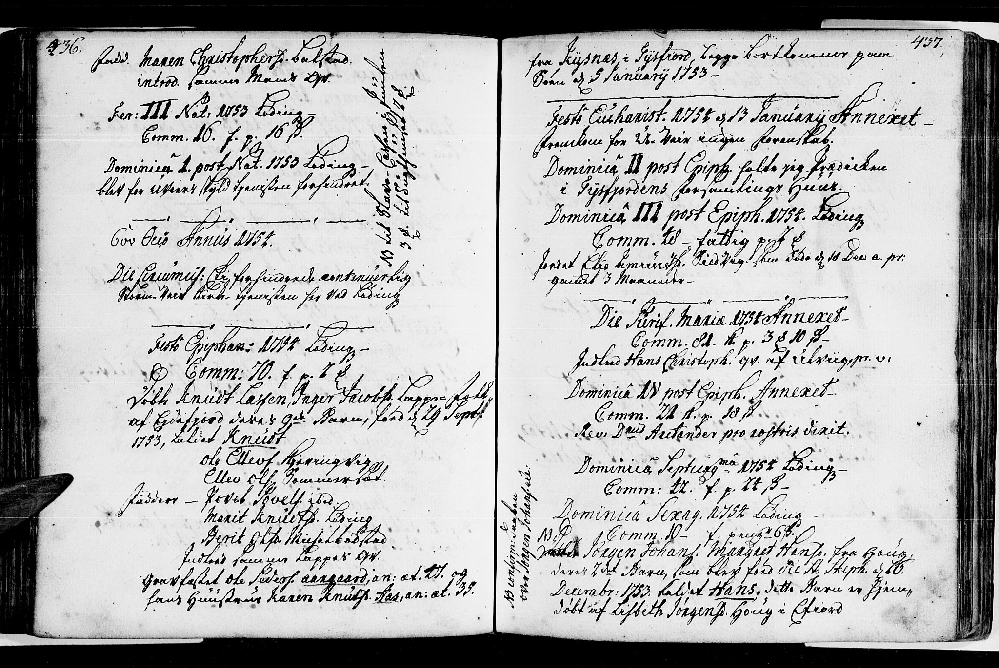 Ministerialprotokoller, klokkerbøker og fødselsregistre - Nordland, AV/SAT-A-1459/872/L1028: Parish register (official) no. 872A03, 1734-1764, p. 436-437