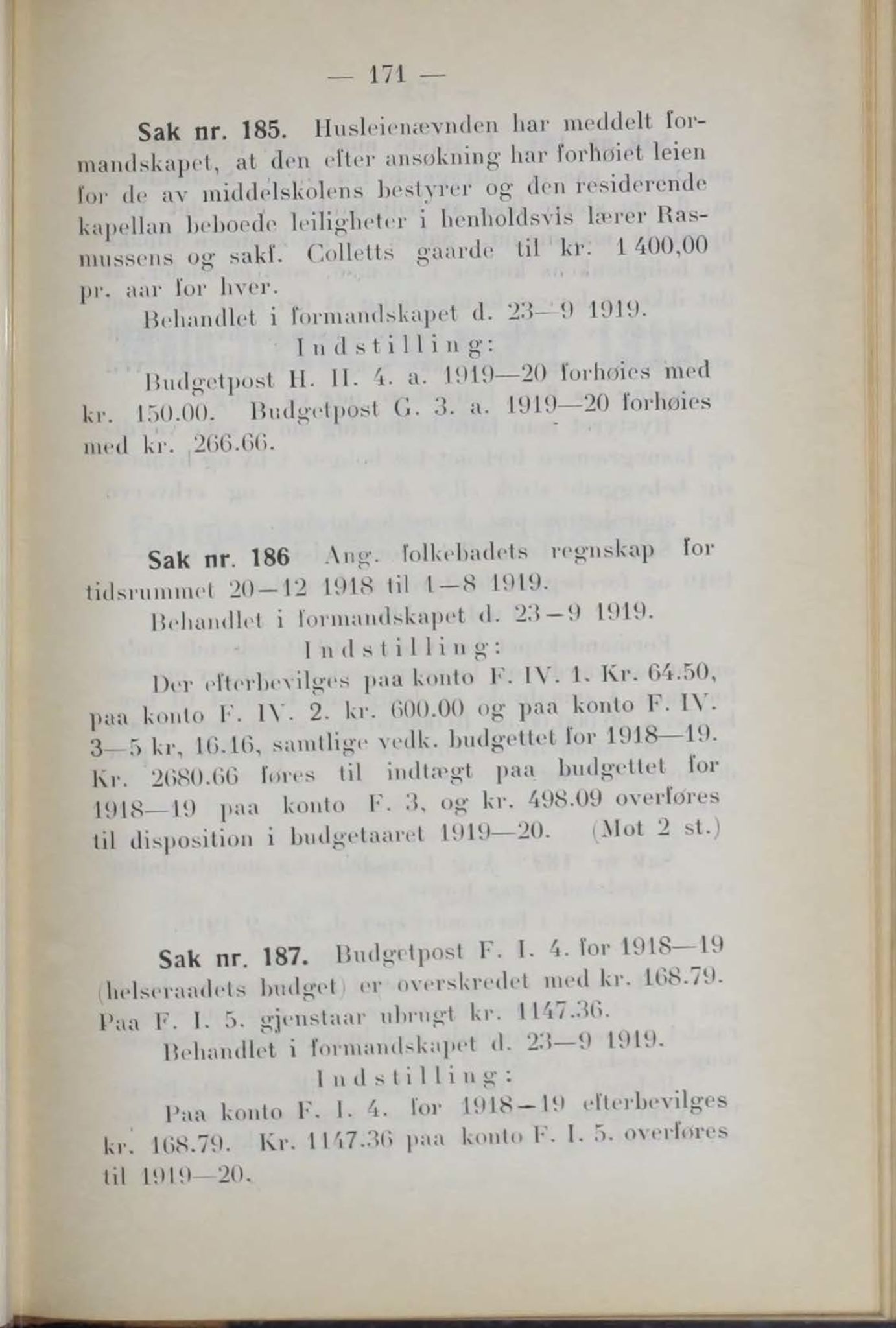 Narvik kommune. Formannskap , AIN/K-18050.150/A/Ab/L0009: Møtebok, 1919