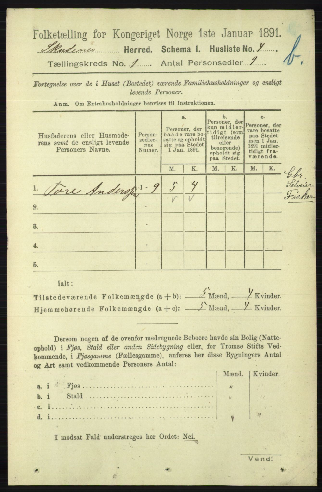 RA, 1891 census for 1150 Skudenes, 1891, p. 3349