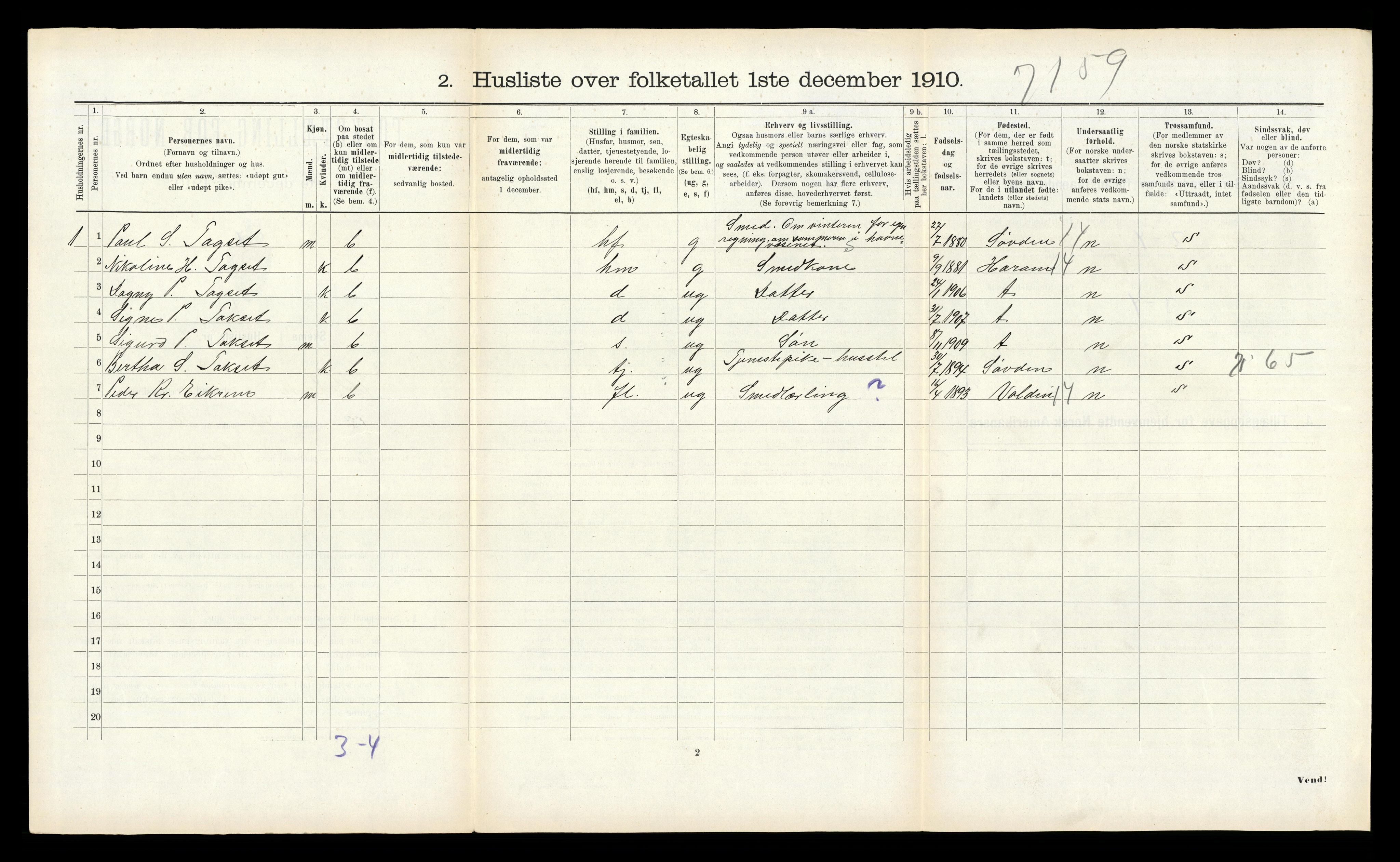 RA, 1910 census for Ulstein, 1910, p. 791