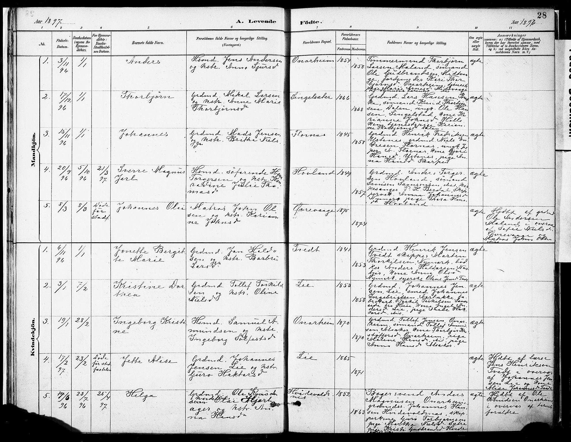 Tysnes sokneprestembete, SAB/A-78601/H/Haa: Parish register (official) no. C 1, 1887-1912, p. 28