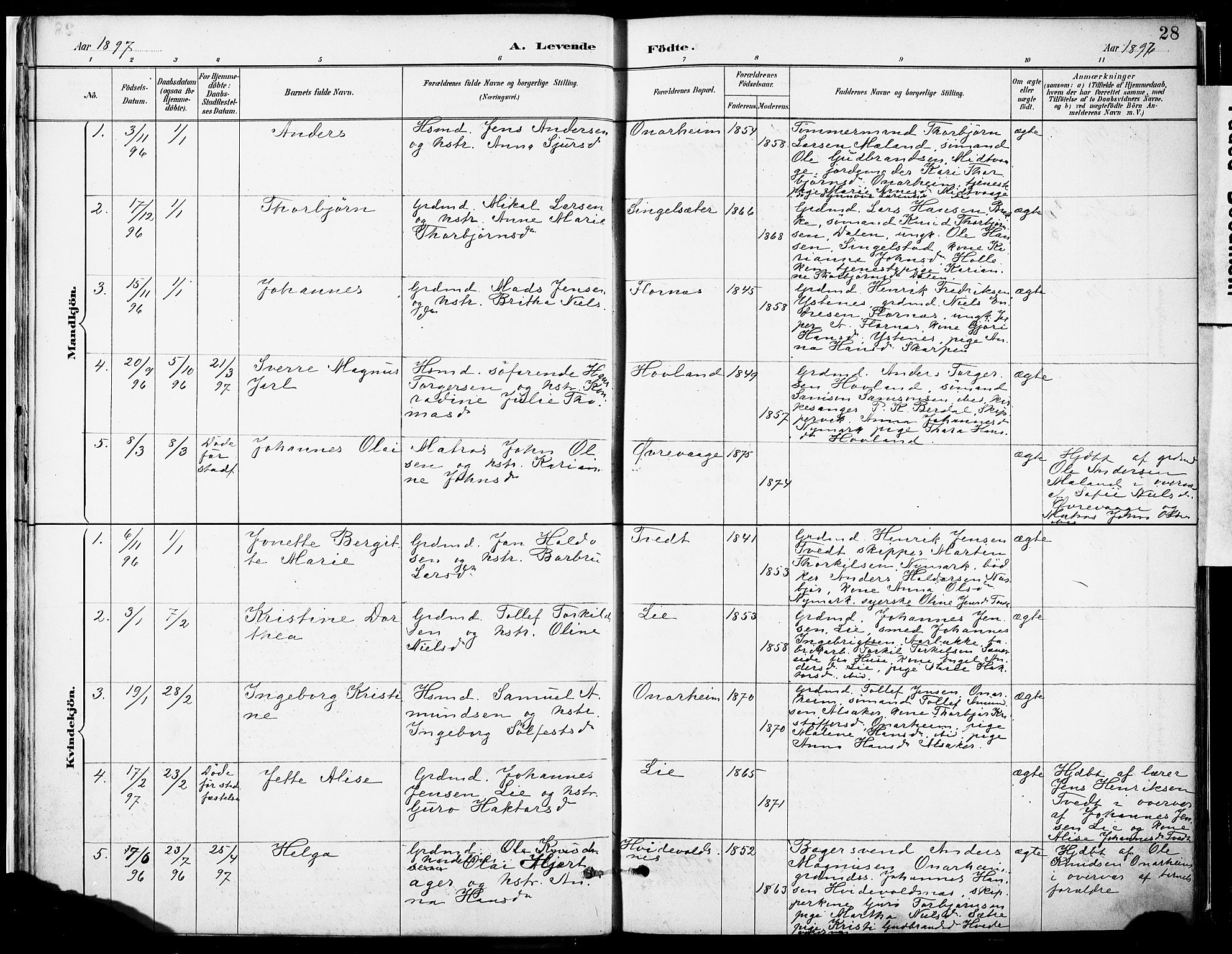 Tysnes sokneprestembete, AV/SAB-A-78601/H/Haa: Parish register (official) no. C 1, 1887-1912, p. 28