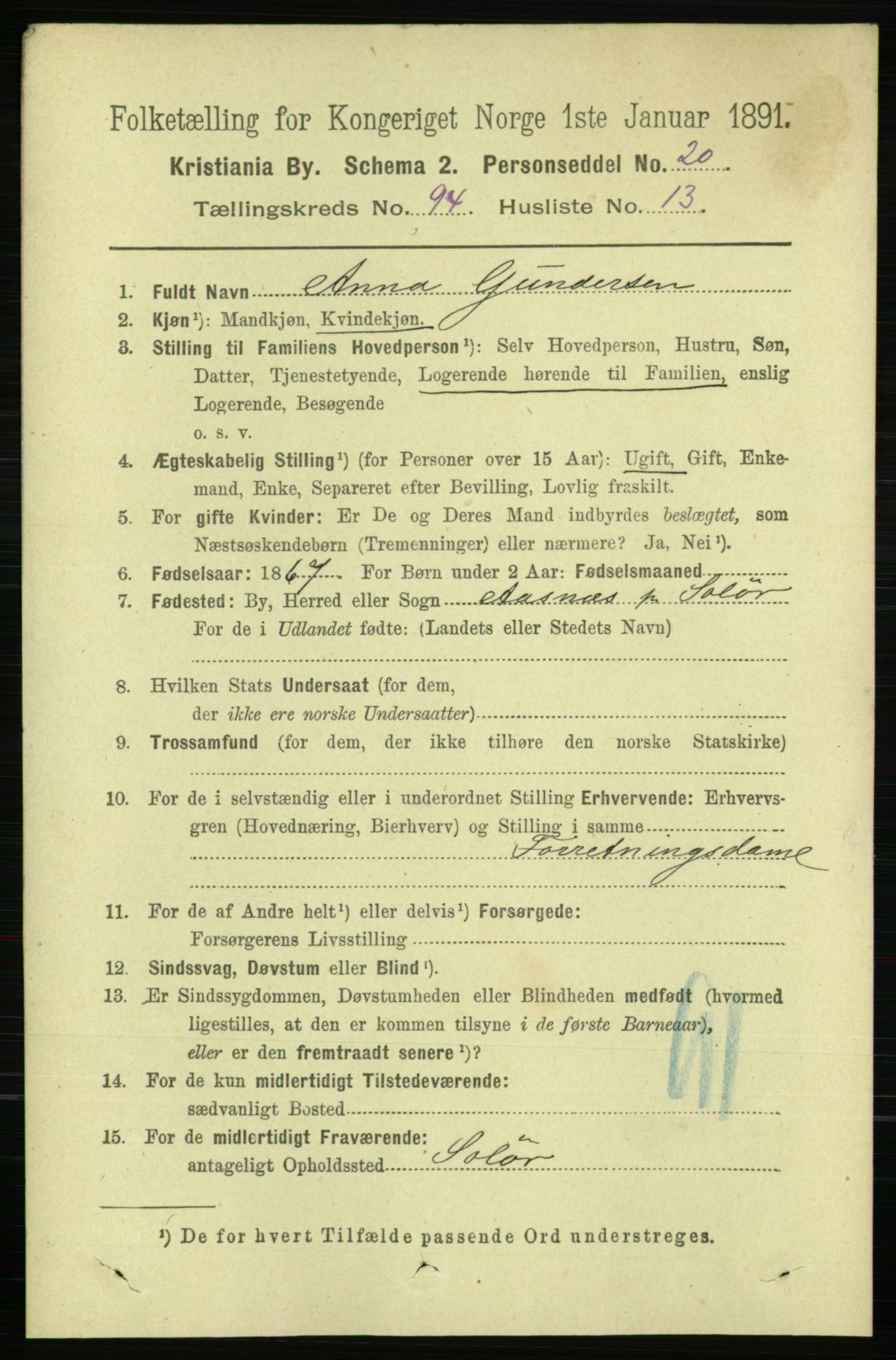 RA, 1891 census for 0301 Kristiania, 1891, p. 46244