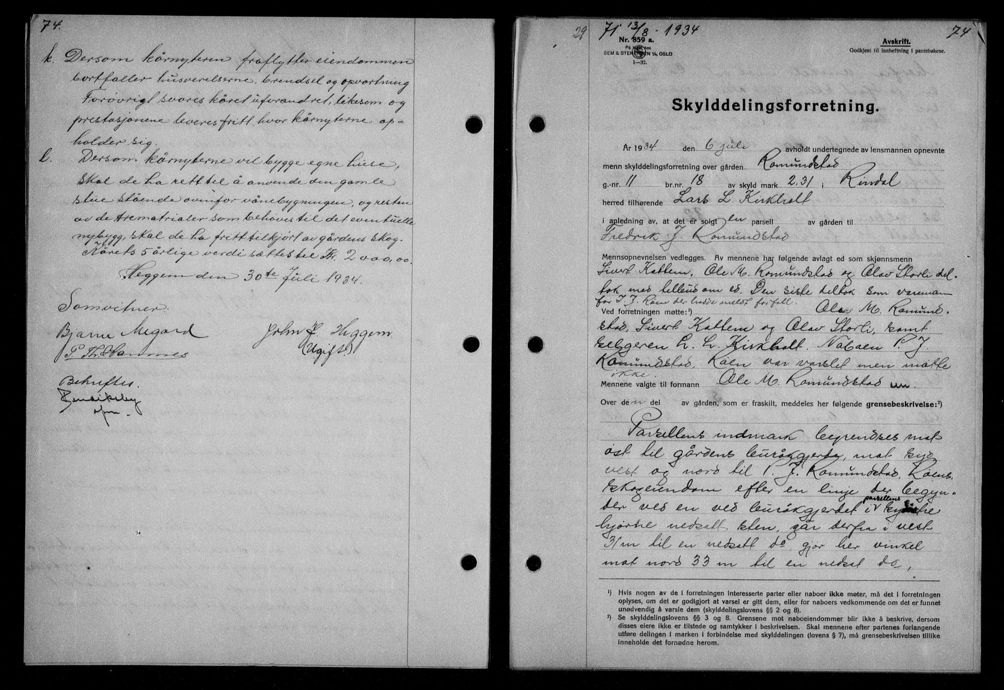 Nordmøre sorenskriveri, AV/SAT-A-4132/1/2/2Ca/L0082: Mortgage book no. 72, 1934-1934, Deed date: 13.08.1934