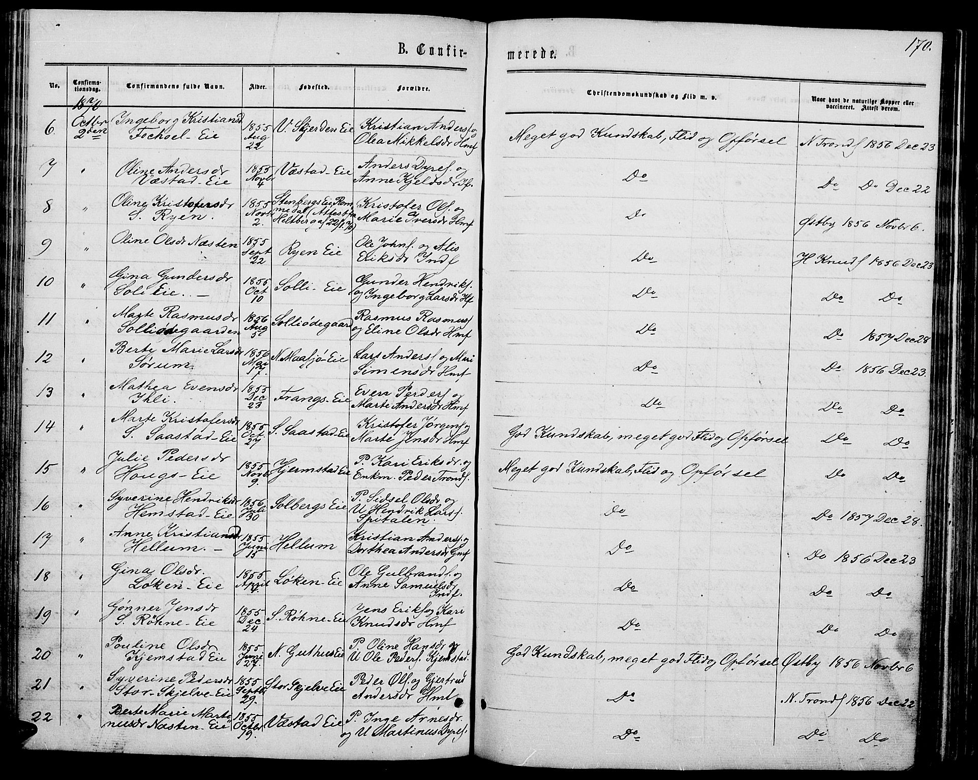 Stange prestekontor, SAH/PREST-002/L/L0006: Parish register (copy) no. 6, 1864-1882, p. 170