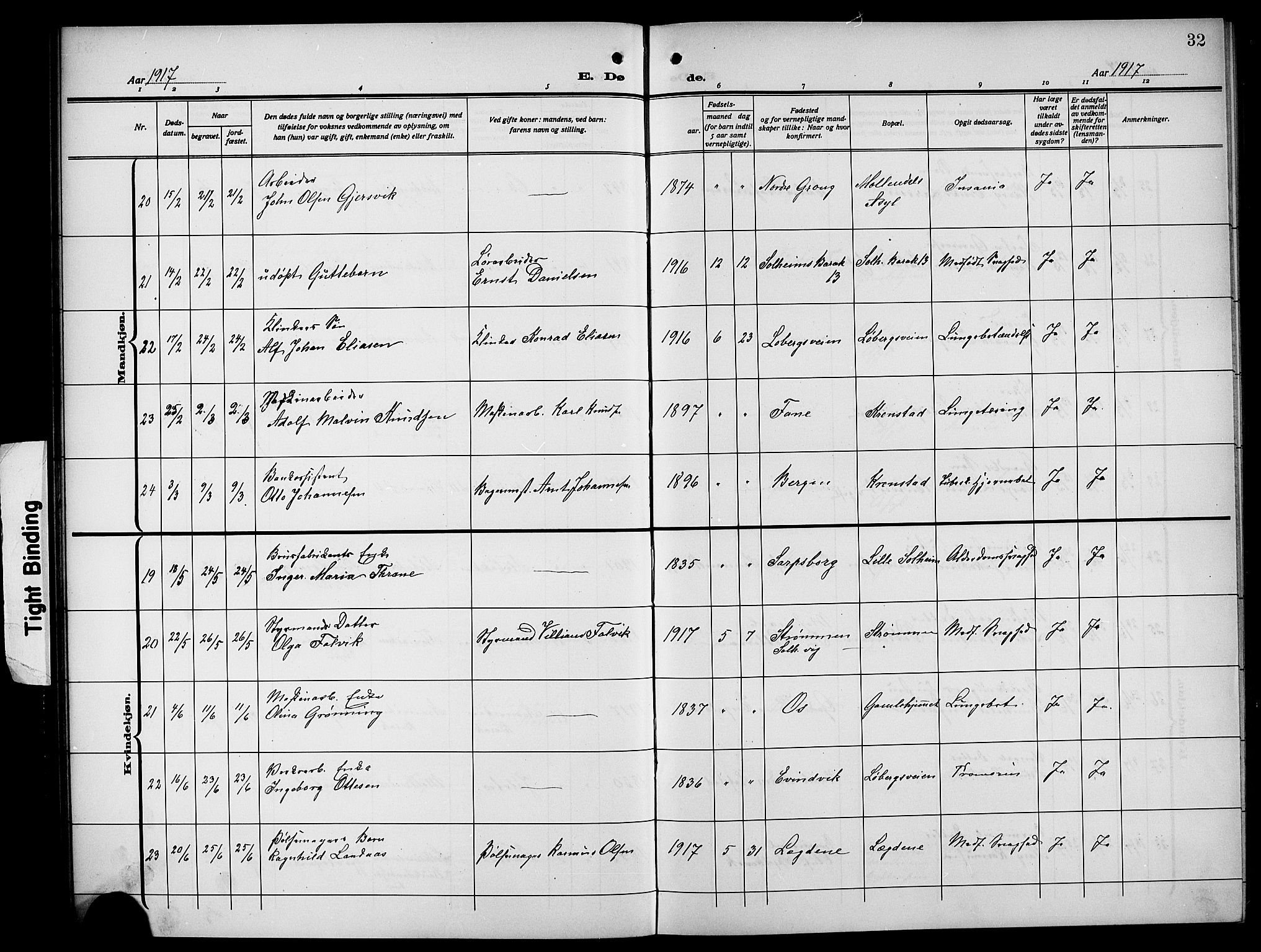 Årstad Sokneprestembete, SAB/A-79301/H/Hab/L0024: Parish register (copy) no. D 1, 1915-1922, p. 32
