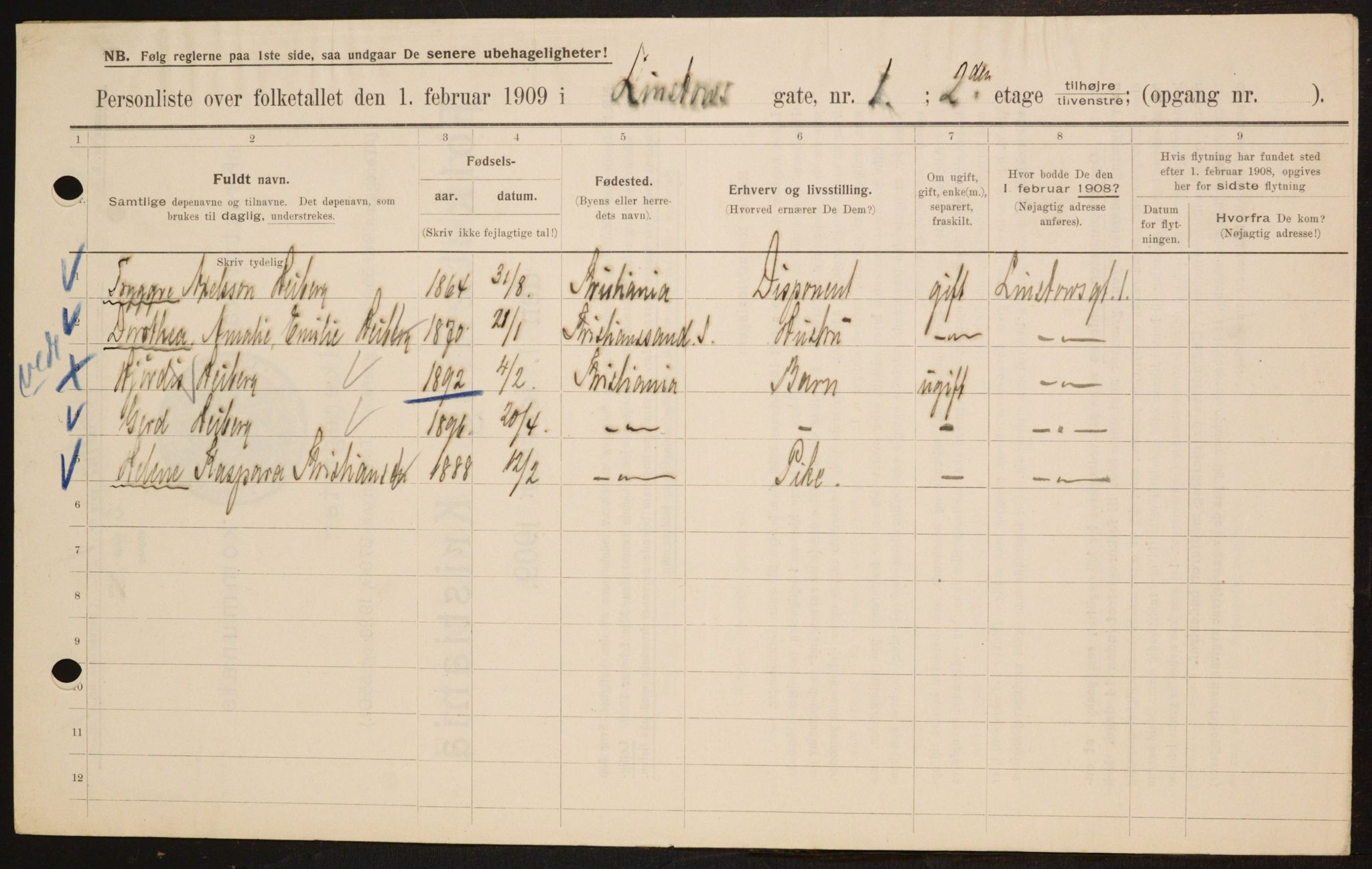 OBA, Municipal Census 1909 for Kristiania, 1909, p. 52603