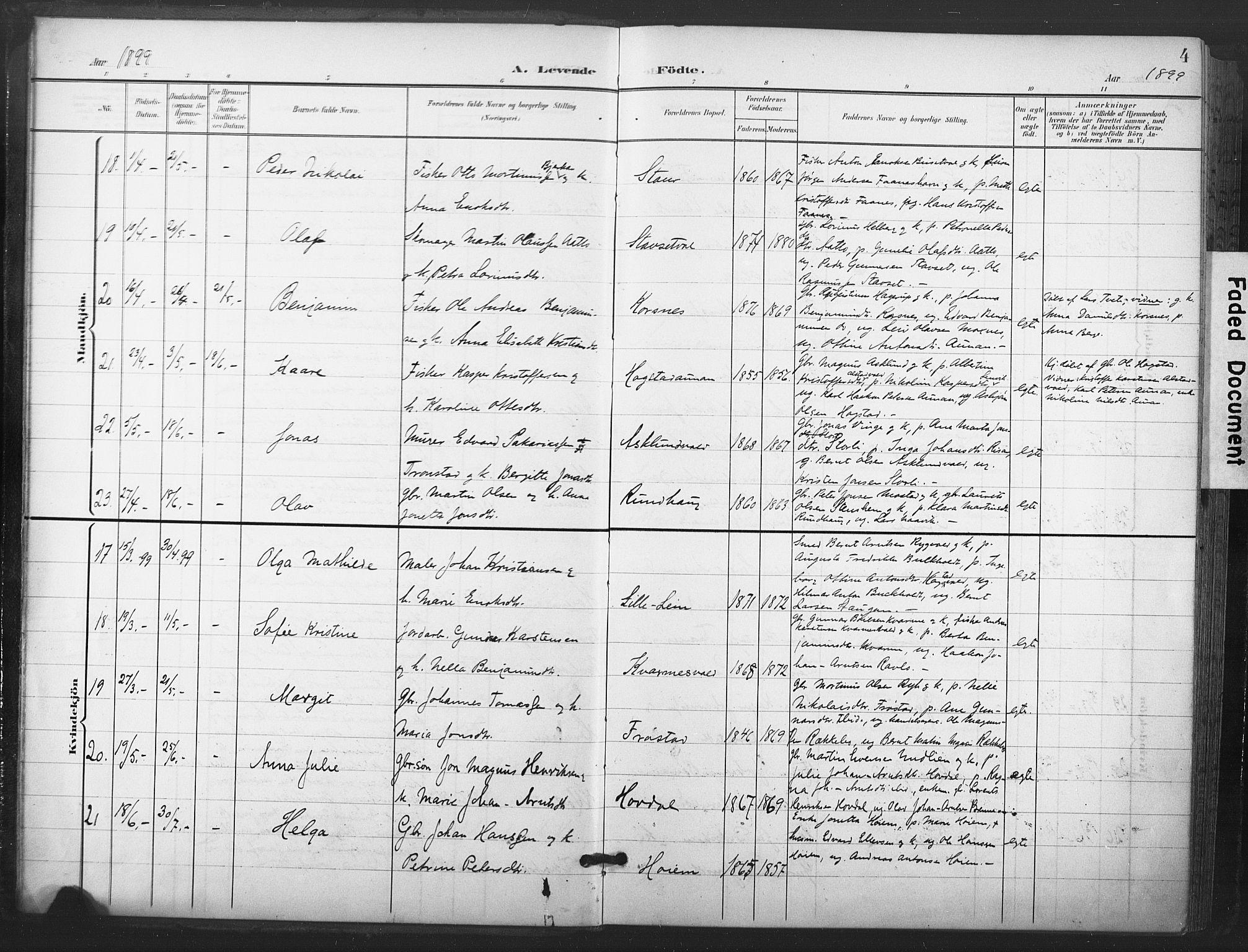 Ministerialprotokoller, klokkerbøker og fødselsregistre - Nord-Trøndelag, AV/SAT-A-1458/713/L0122: Parish register (official) no. 713A11, 1899-1910, p. 4