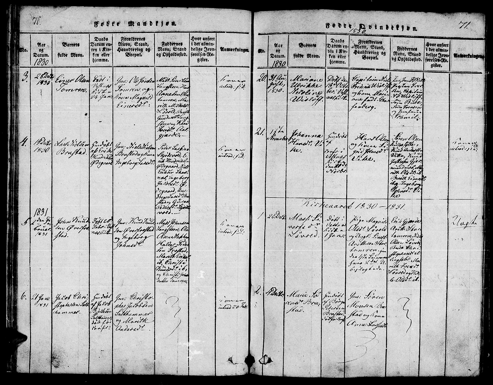Ministerialprotokoller, klokkerbøker og fødselsregistre - Møre og Romsdal, SAT/A-1454/539/L0528: Parish register (official) no. 539A01, 1818-1847, p. 70-71