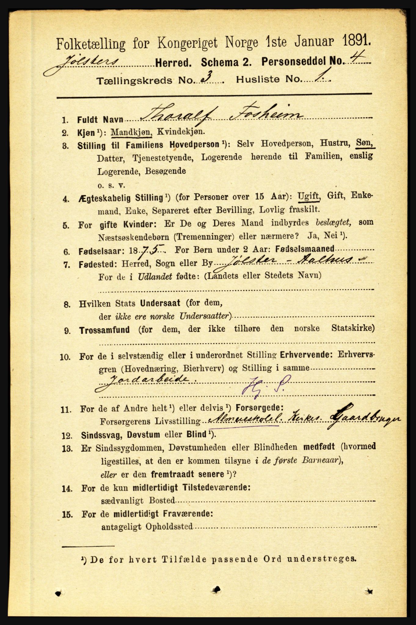 RA, 1891 census for 1431 Jølster, 1891, p. 970