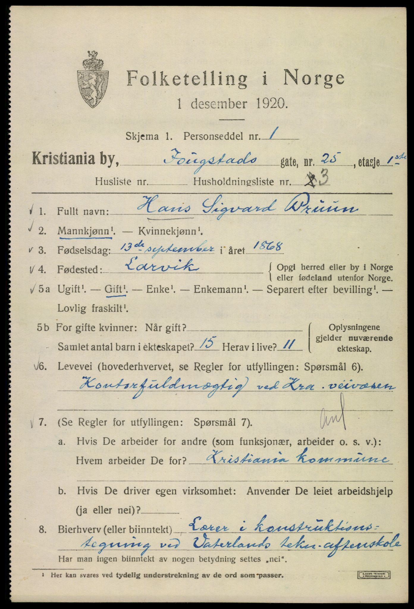 SAO, 1920 census for Kristiania, 1920, p. 232997