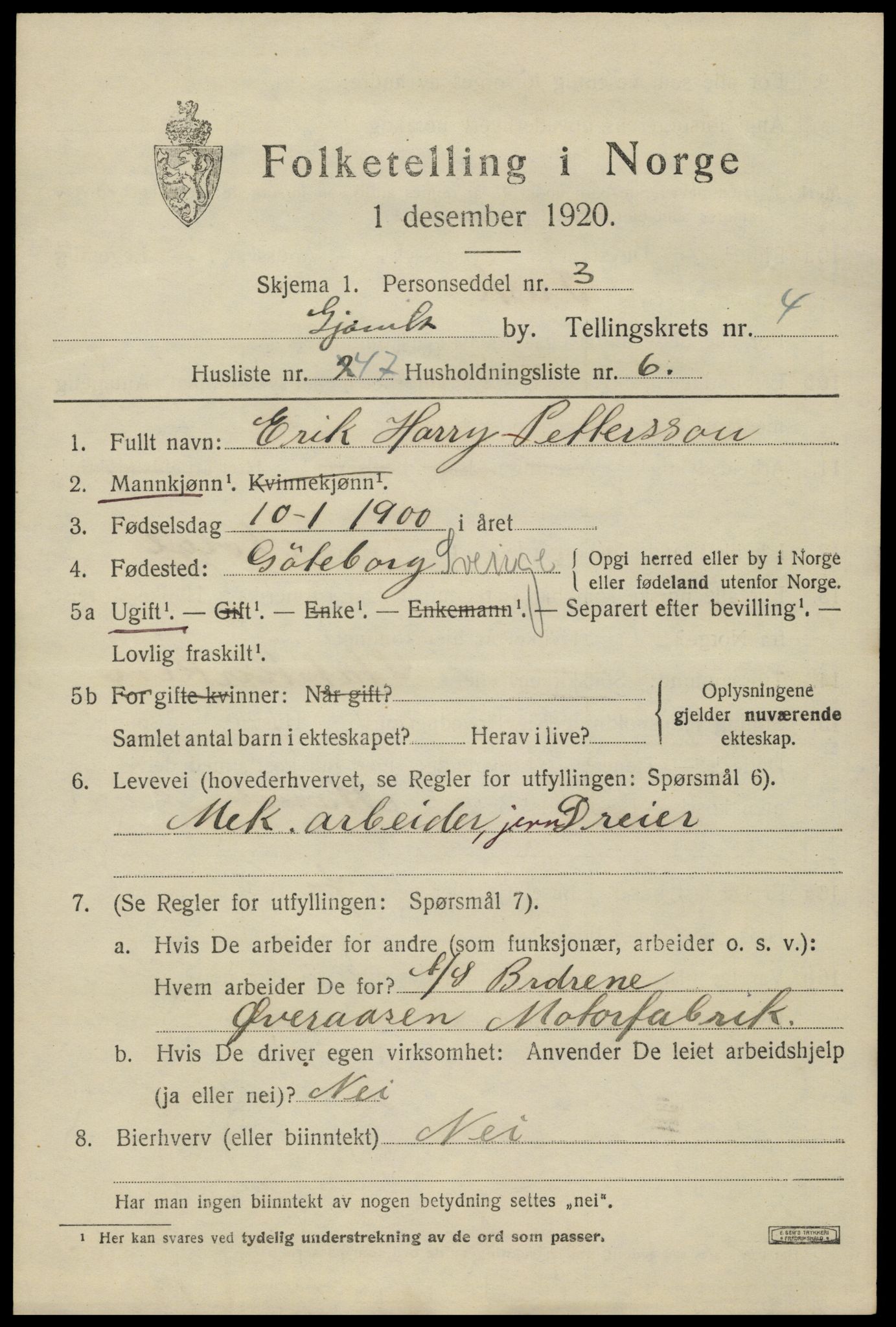 SAH, 1920 census for Gjøvik, 1920, p. 9936