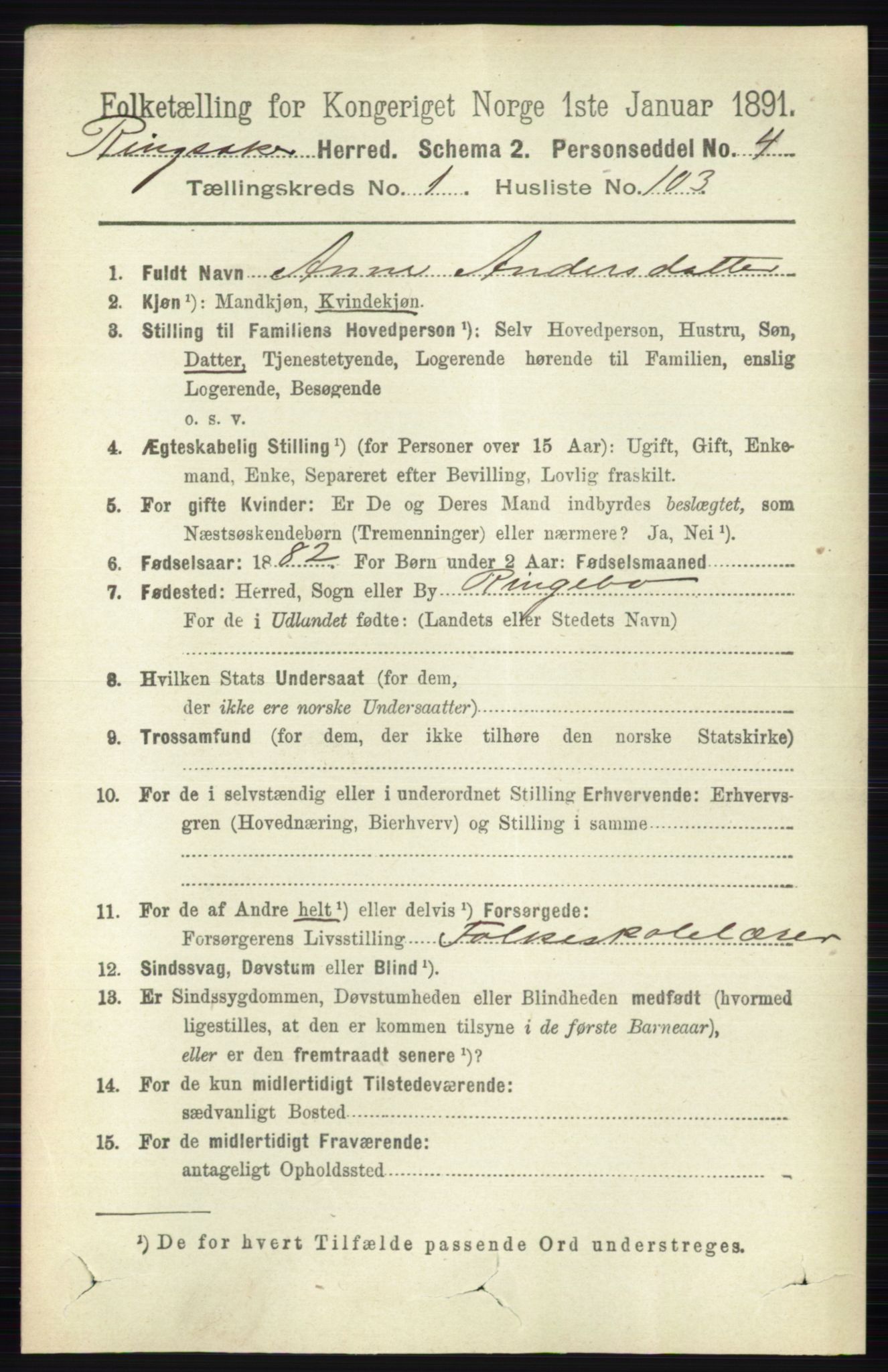RA, 1891 census for 0412 Ringsaker, 1891, p. 741
