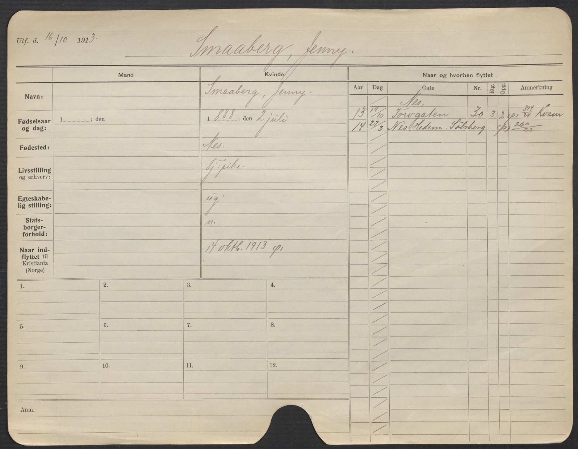 Oslo folkeregister, Registerkort, AV/SAO-A-11715/F/Fa/Fac/L0024: Kvinner, 1906-1914, p. 18a