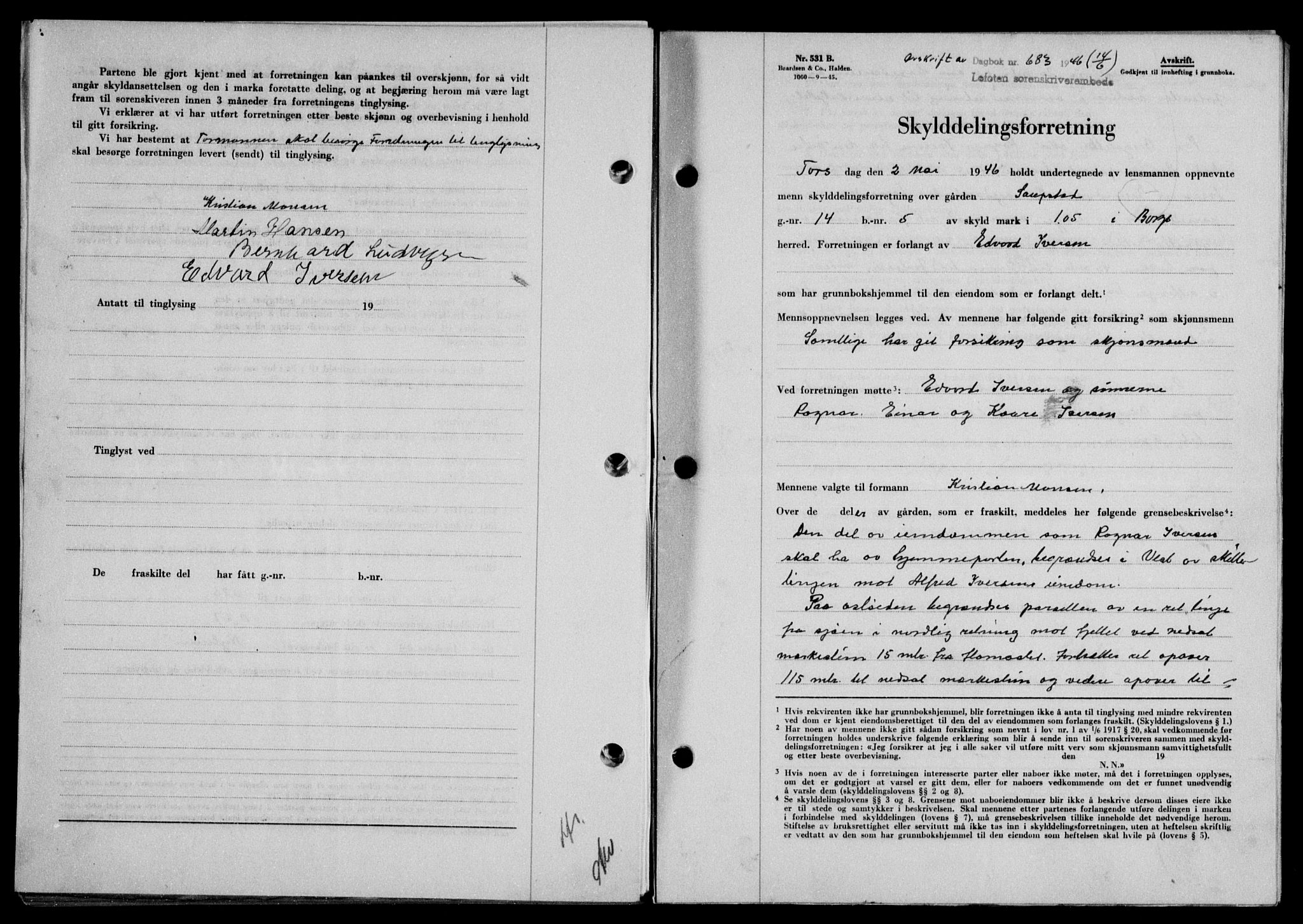 Lofoten sorenskriveri, SAT/A-0017/1/2/2C/L0014a: Mortgage book no. 14a, 1946-1946, Diary no: : 683/1946