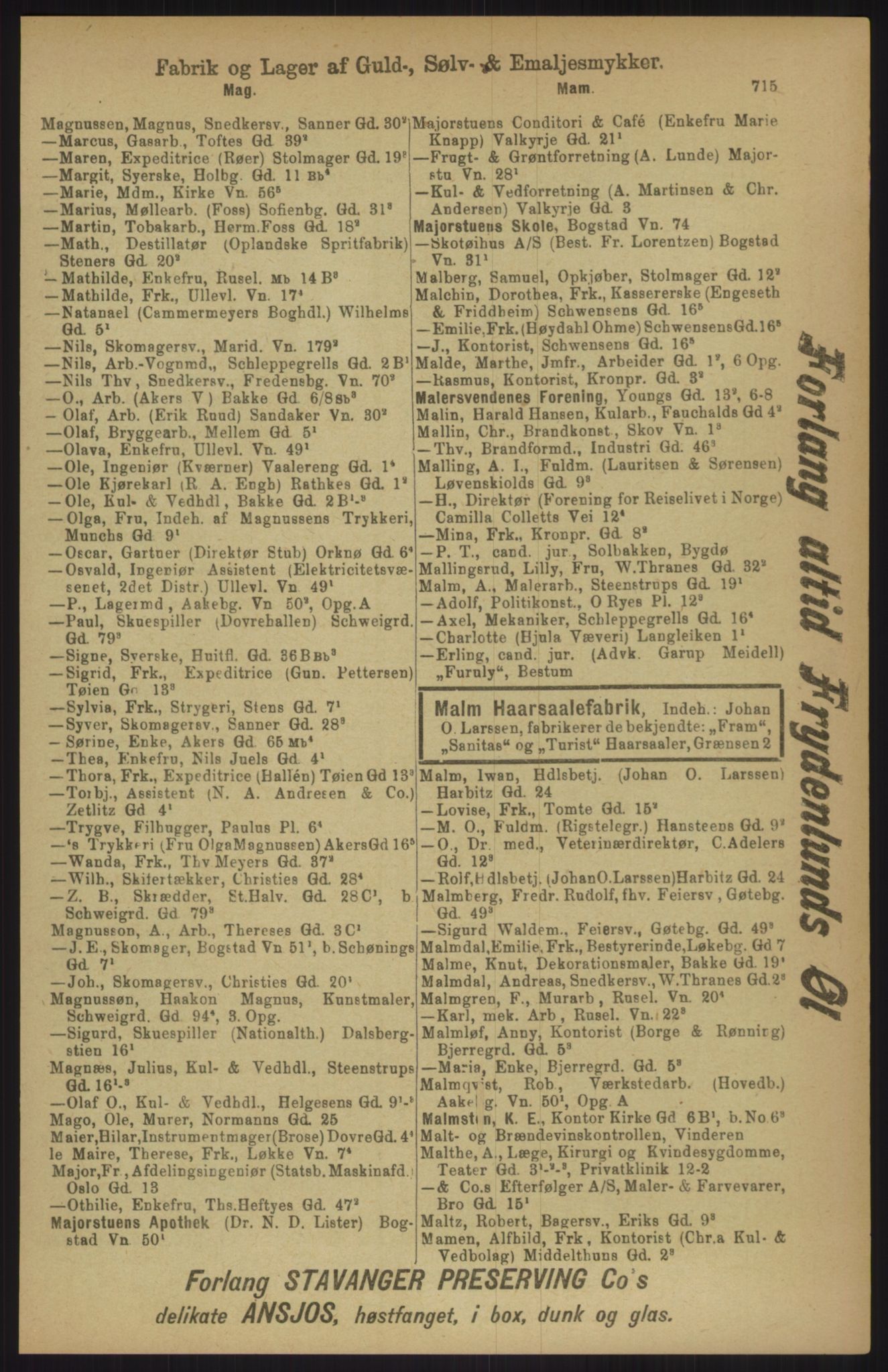 Kristiania/Oslo adressebok, PUBL/-, 1911, p. 715