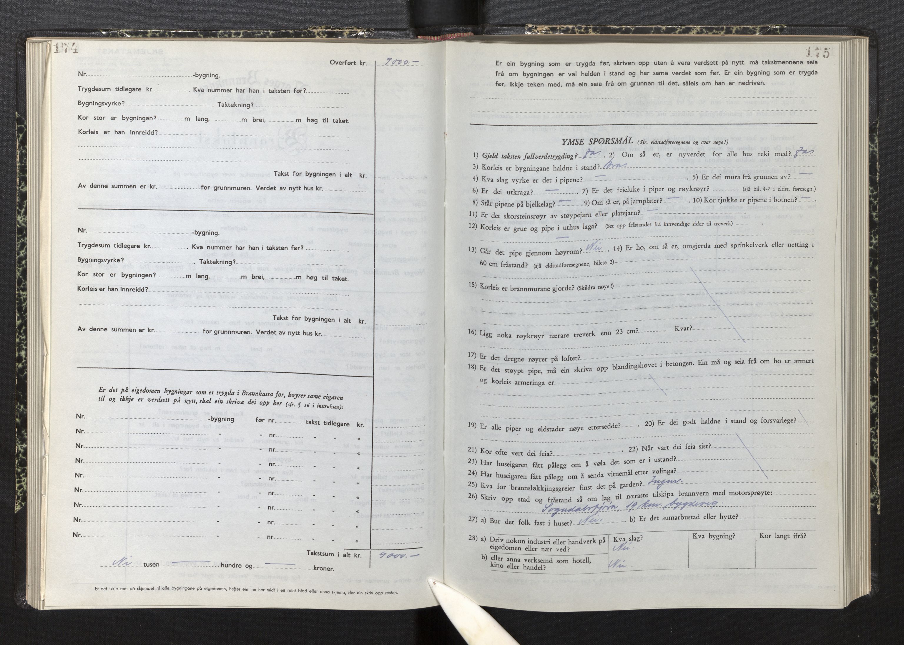 Lensmannen i Sogndal, AV/SAB-A-29901/0012/L0015: Branntakstprotokoll, skjematakst, 1950-1955, p. 174-175