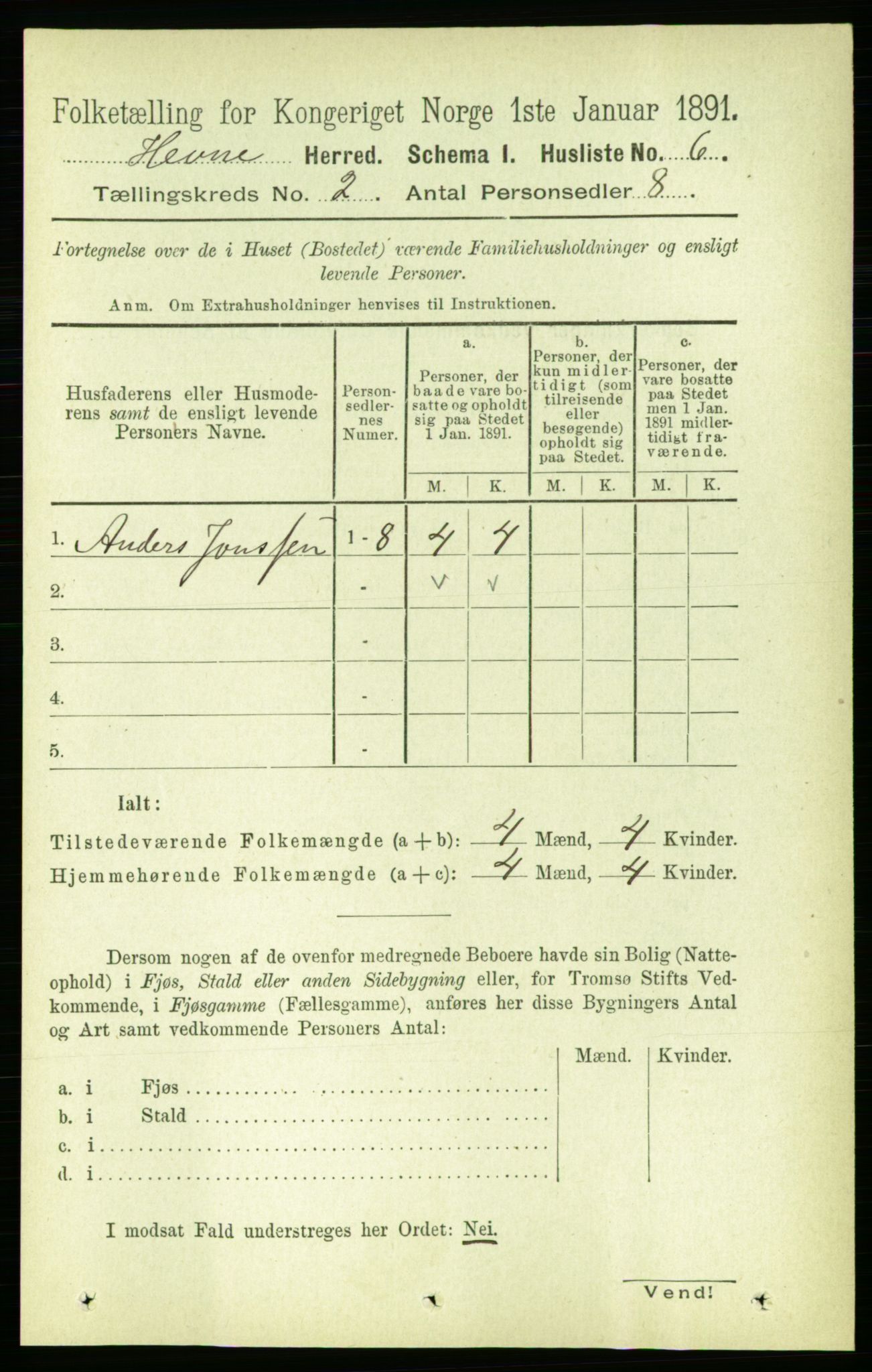 RA, 1891 census for 1612 Hemne, 1891, p. 627