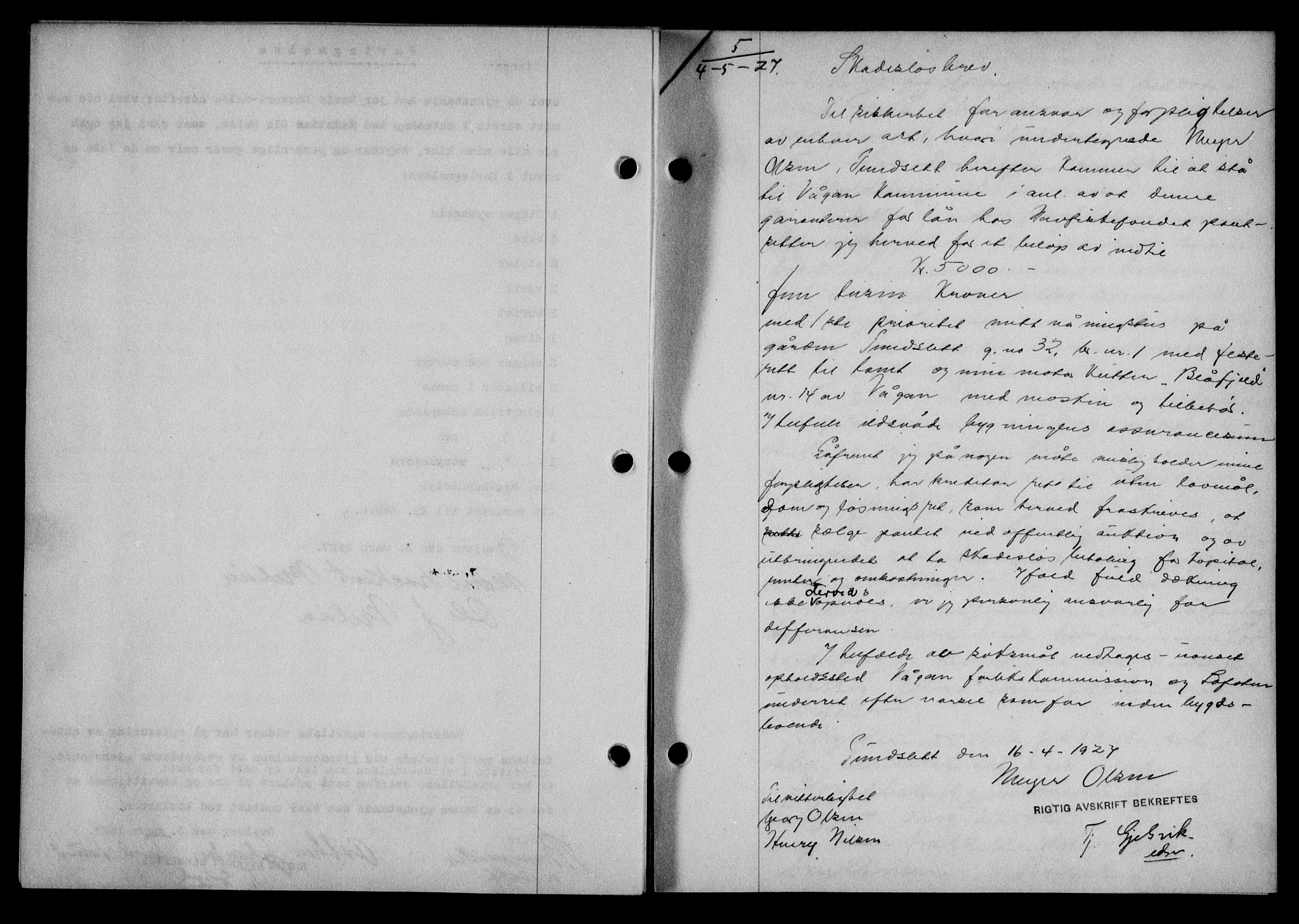 Lofoten sorenskriveri, SAT/A-0017/1/2/2C/L0015b: Mortgage book no. 15b, 1927-1927, Deed date: 04.05.1927